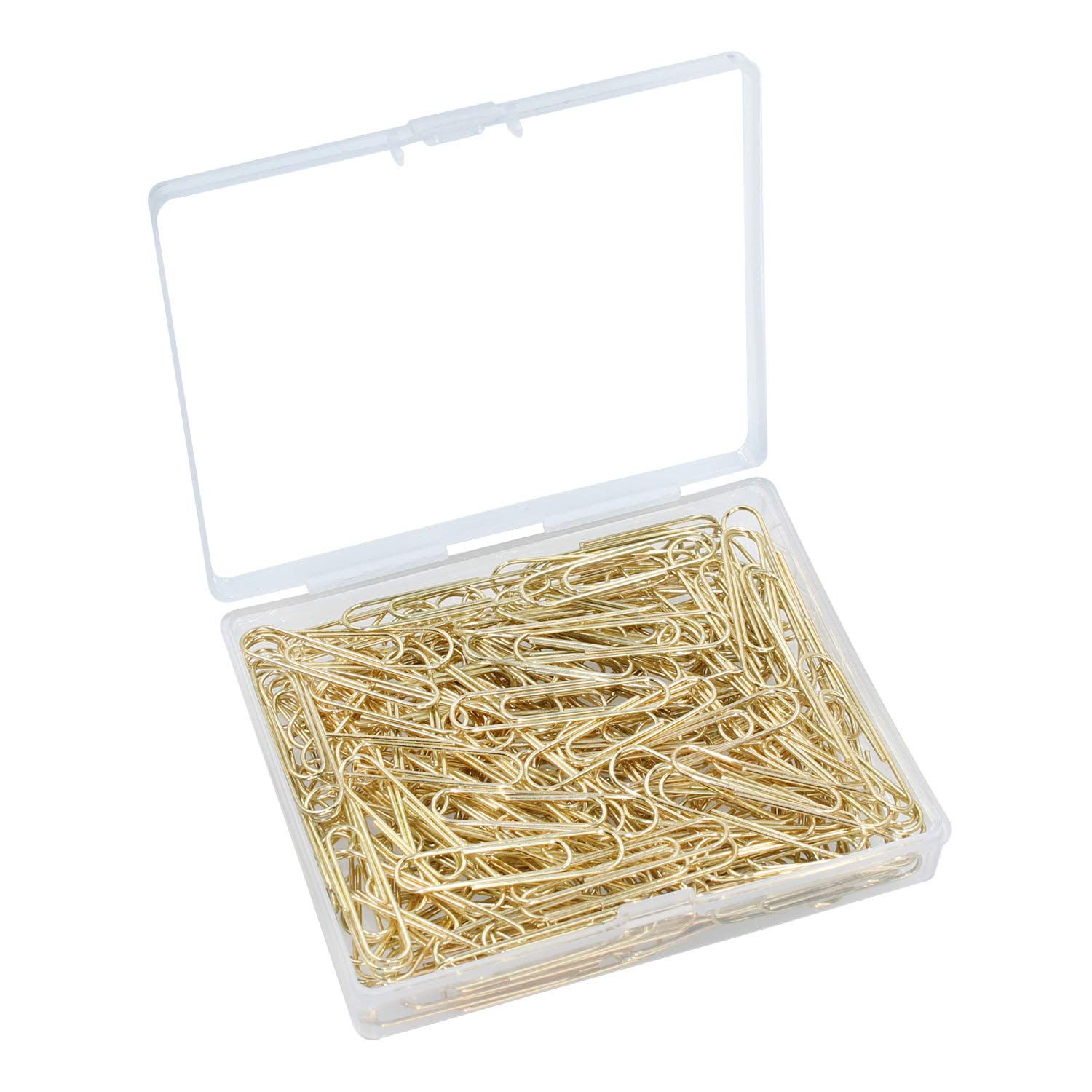 100pcs Golden Metal Paper Clips for Office, School & Home - 33mm Bulk Paper Clips with Plastic Storage Box - Perfect for Organizing Documents, Notes & Files