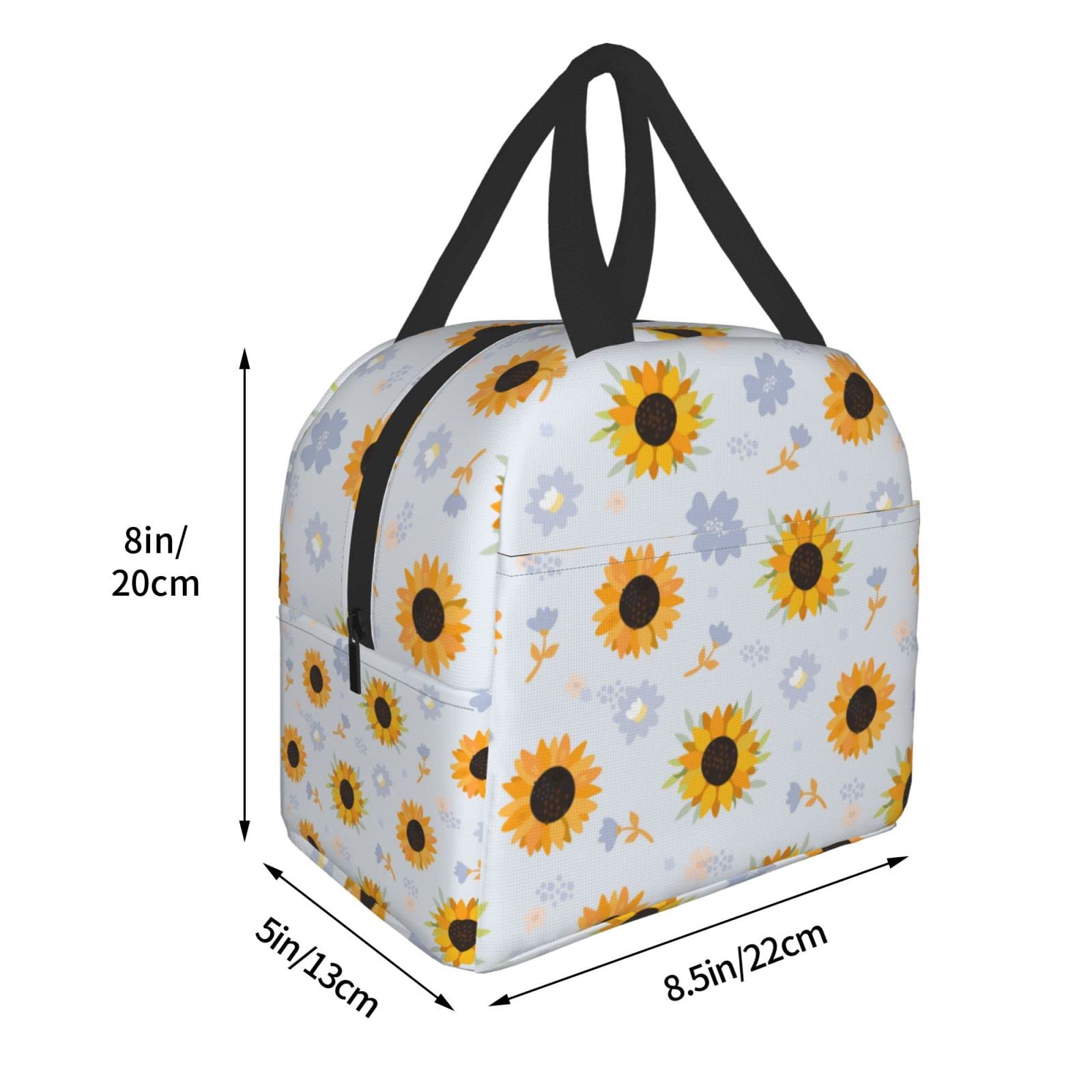 Insulated Lunch Bag with Sunflower Print - Reusable & Portable Lunch Box for Men & Women - Perfect for Work, Travel, Picnic & Outdoor Activities