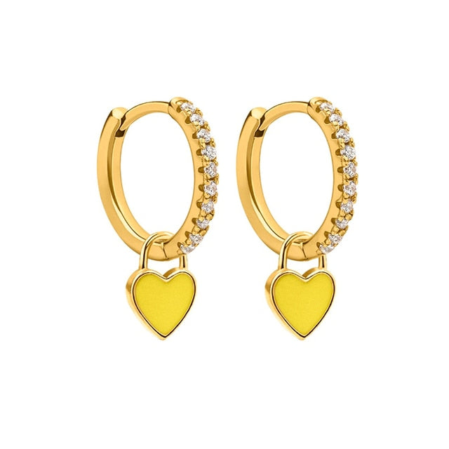 Colorful Enamel Heart Charm Drop Earrings for Women - Dainty Valentine's Day Gift, Date Night Jewelry, Bridesmaid Accessories