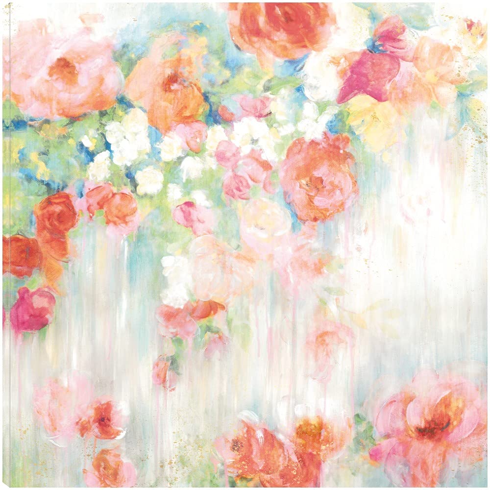 Willowbrook Fine Art Floral Garden Canvas Wall Art - 32x32 Inch Hand-Painted Canvas Print for Living Room, Bedroom, Bathroom & Office Decor - Ready to Hang - Perfect for Home, Wedding & Gift Giving