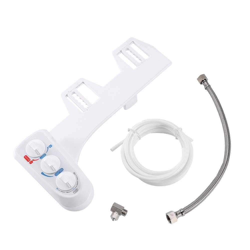 Non-Electric Bidet Toilet Seat Attachment with Dual Nozzle - Adjustable Hot & Cold Water Spray, Pressure Control - Perfect for Bathroom Hygiene & Comfort (White)