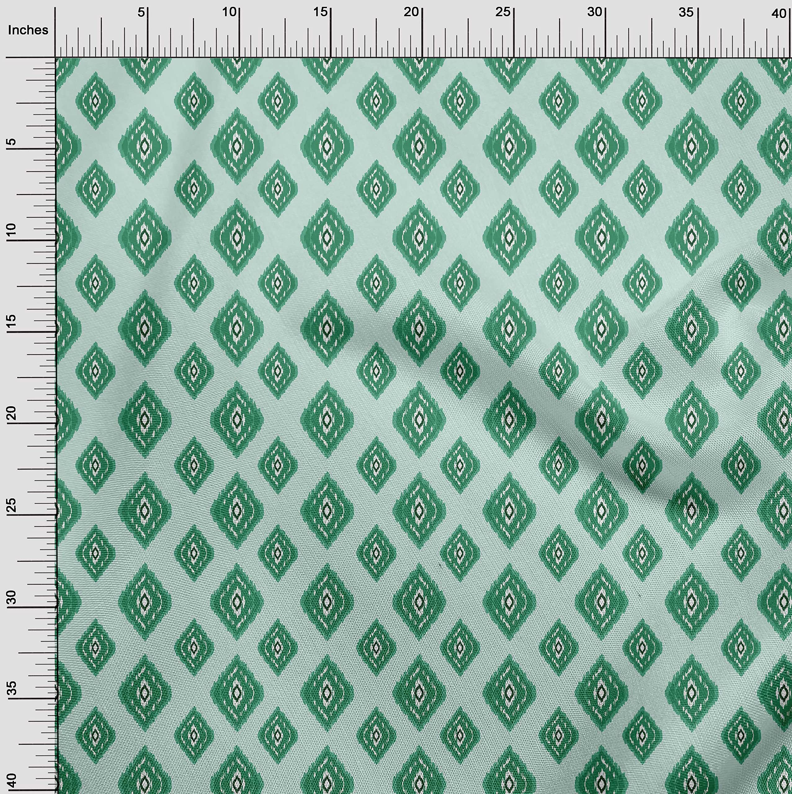 oneOone Polyester Spandex Green Ikat Print Fabric - 56 Inch Wide for DIY Clothing, Quilting & Home Decor | Premium Stretch Material for Dresses, Curtains & Craft Projects