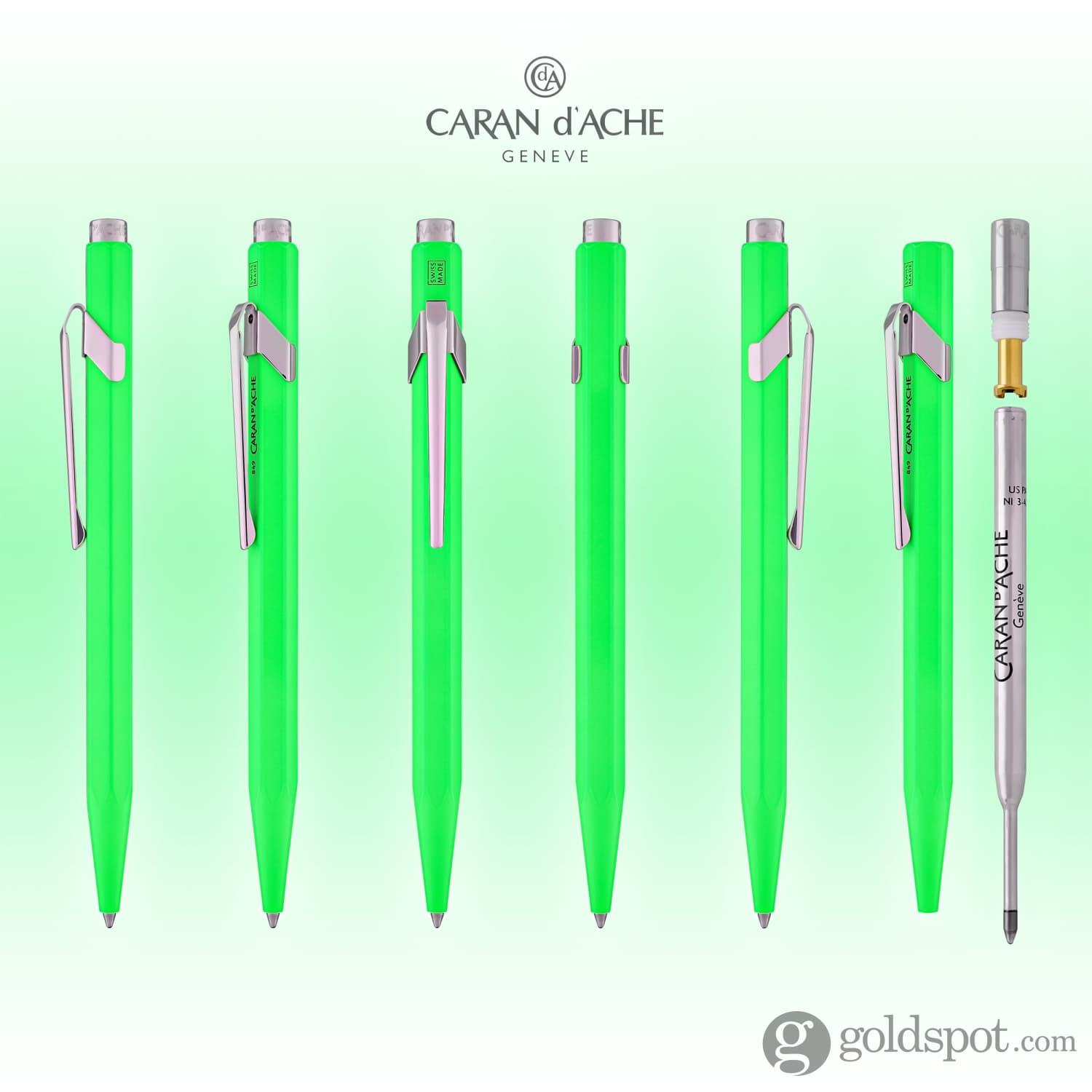 Premium Caran d'Ache 849 Metal Ballpoint Pen - Fluorescent Yellow & Green for Office, School & Gift Giving - Luxury Writing Instrument for Professionals & Students