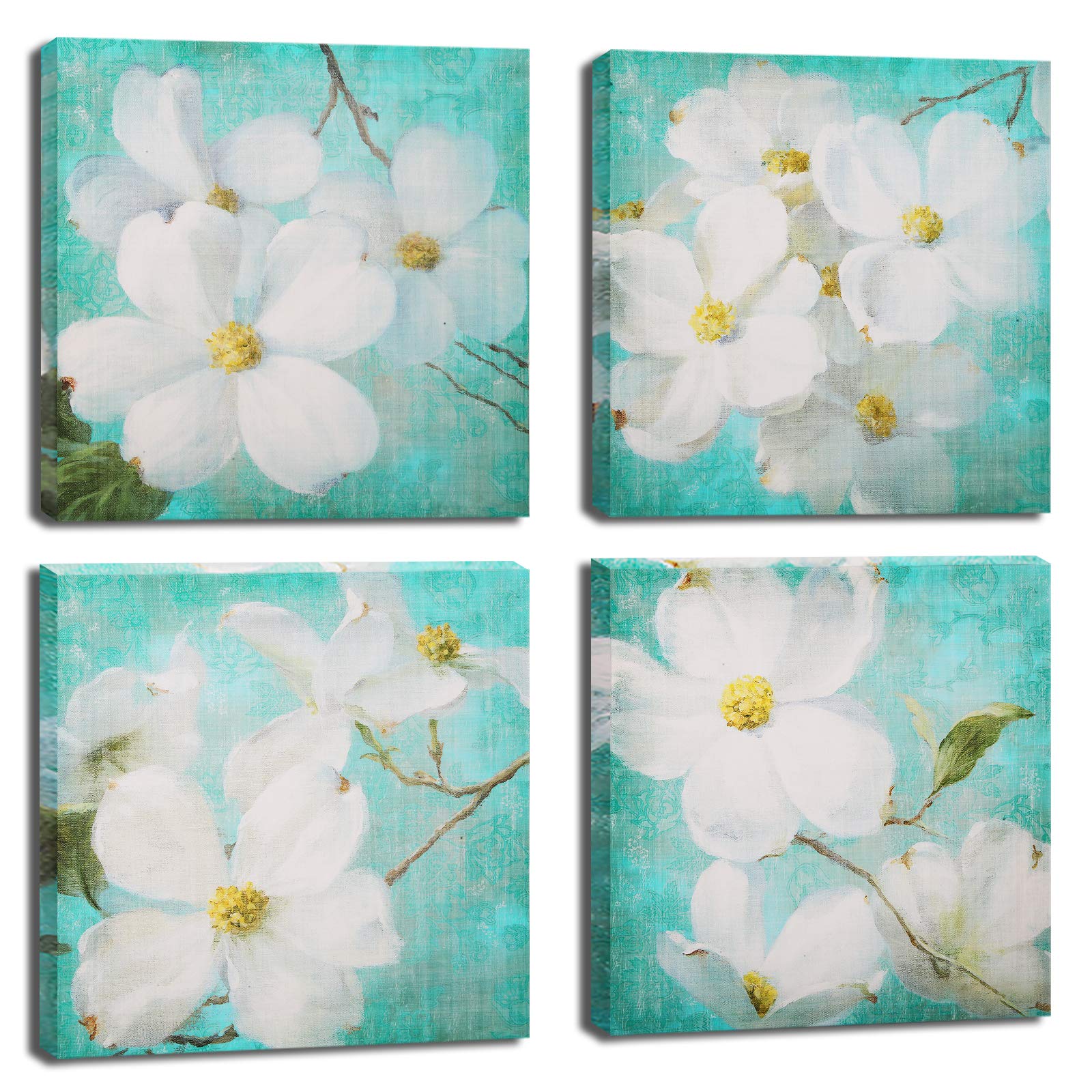 Teal Wall Art Set - Orchid Paintings for Bathroom & Bedroom Decor