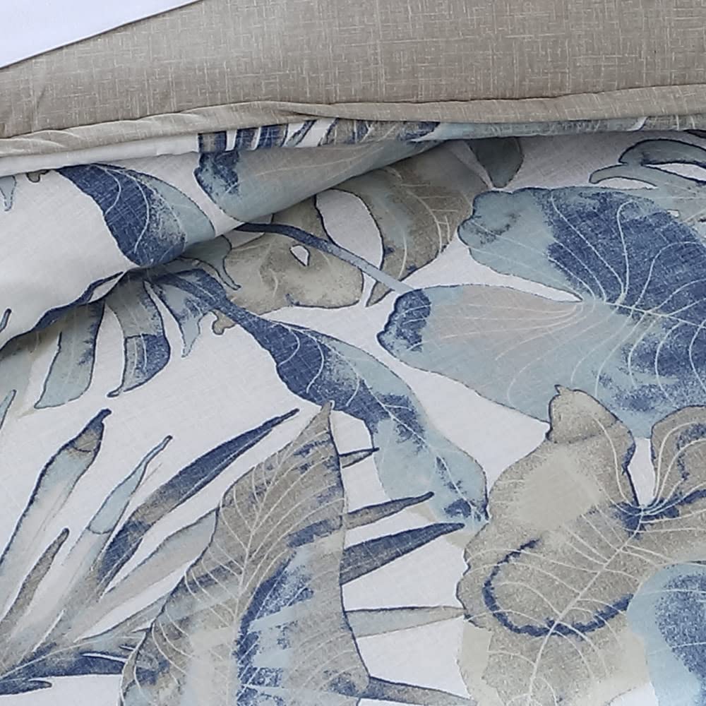 Tommy Bahama Queen Comforter Set - 100% Cotton Reversible Bedding with Matching Shams & Bedskirt | Ultra Soft Luxury Bedding for Master Bedroom (Raw Coast Blue, Queen Size) | Perfect for Coastal & Beach House Decor