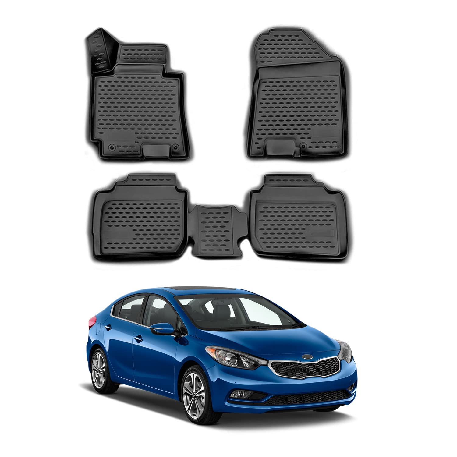 OMAC All-Weather 3D Floor Mats for Kia Forte Hatchback 2014-2018 - Custom Fit Heavy Duty Car Mats Set (Front & 2nd Row) | Perfect for Winter, Rain & Mud Protection | SUV & Automotive Accessories