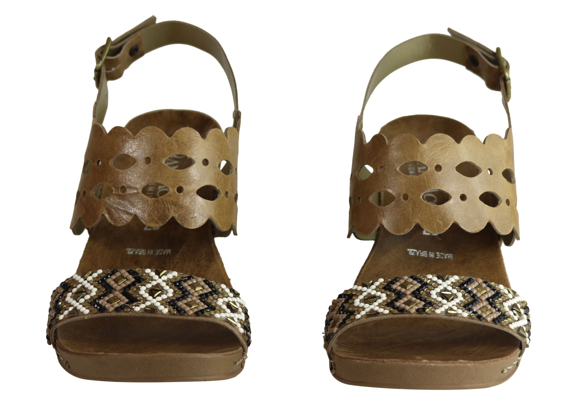 Andacco Women's Comfortable Leather Mid Heel Sandals - Handmade in Brazil - Perfect for Summer Outings, Beach Vacations & Casual Wear