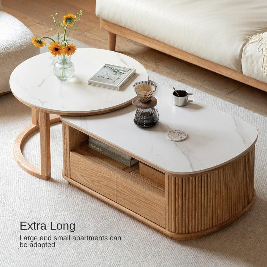 Solid Oak and Ash Wood Rock Plate Coffee Table - Rustic Living Room Furniture for Home Decor & Relaxation
