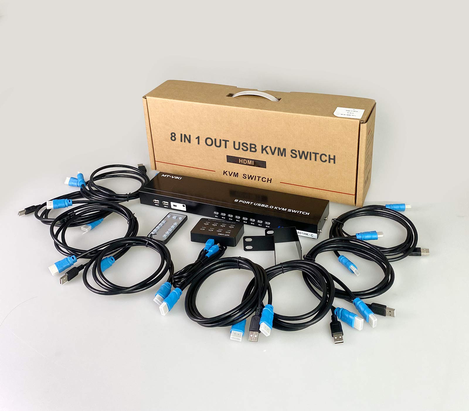 8-Port HDMI KVM Switch with IR Remote - 4K@30Hz Rackmount USB Console for 8 Computers | Includes 8 KVM Cables, Desktop Selector & Rack Rails | Ideal for Data Centers, Server Rooms & Multi-PC Workstations