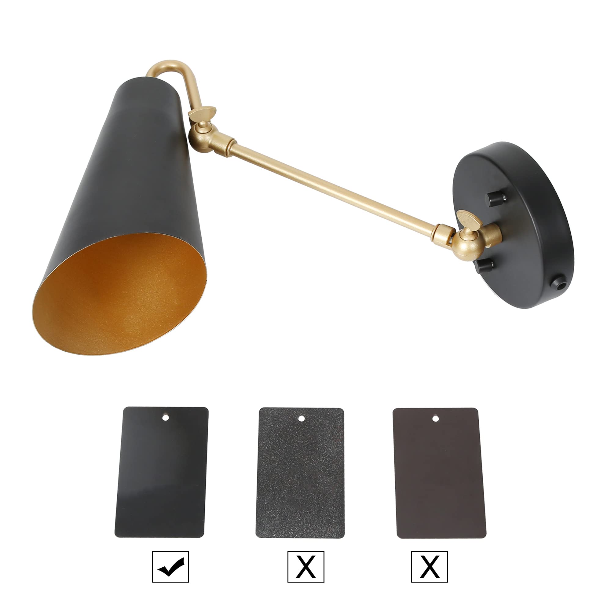 ZEVNI Modern Swing Arm Wall Lamp - Plug-in Wall Sconce with Adjustable Slant-Cut Metal Shade, Black Gold Finish | Perfect for Bedroom, Living Room & Office Lighting