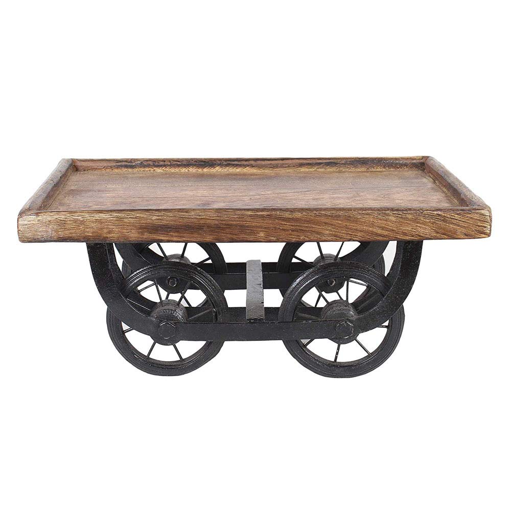 Sharvgun 4-Wheel Wooden Snack Serving Tray Cart - Brown Tea & Snack Platter Trolley for Parties, Cafes, and Home Entertaining