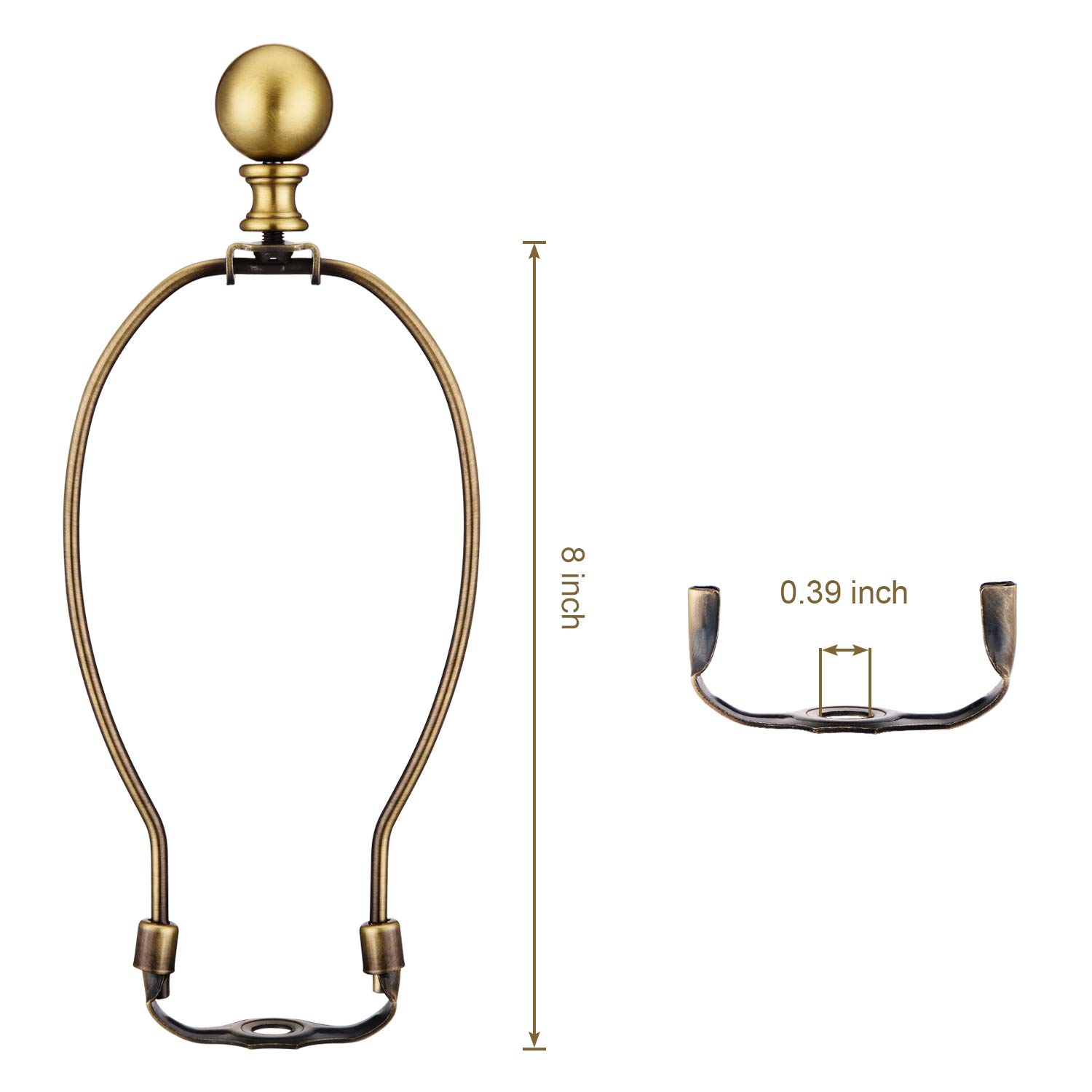 Canomo 8 Inch Lamp Harp Set - Antique Brass Lamp Shade Holder with Light Base & 3mm Ball Finial for Table & Floor Lamps - Perfect for Living Room, Bedroom & Office Lighting Decor