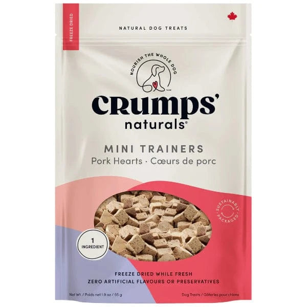 Crump's Naturals Freeze-Dried Pork Hearts Mini Dog Treats - High-Protein, Grain-Free, All-Natural Training Rewards for Small Dogs - Perfect for Obedience Training & Positive Reinforcement