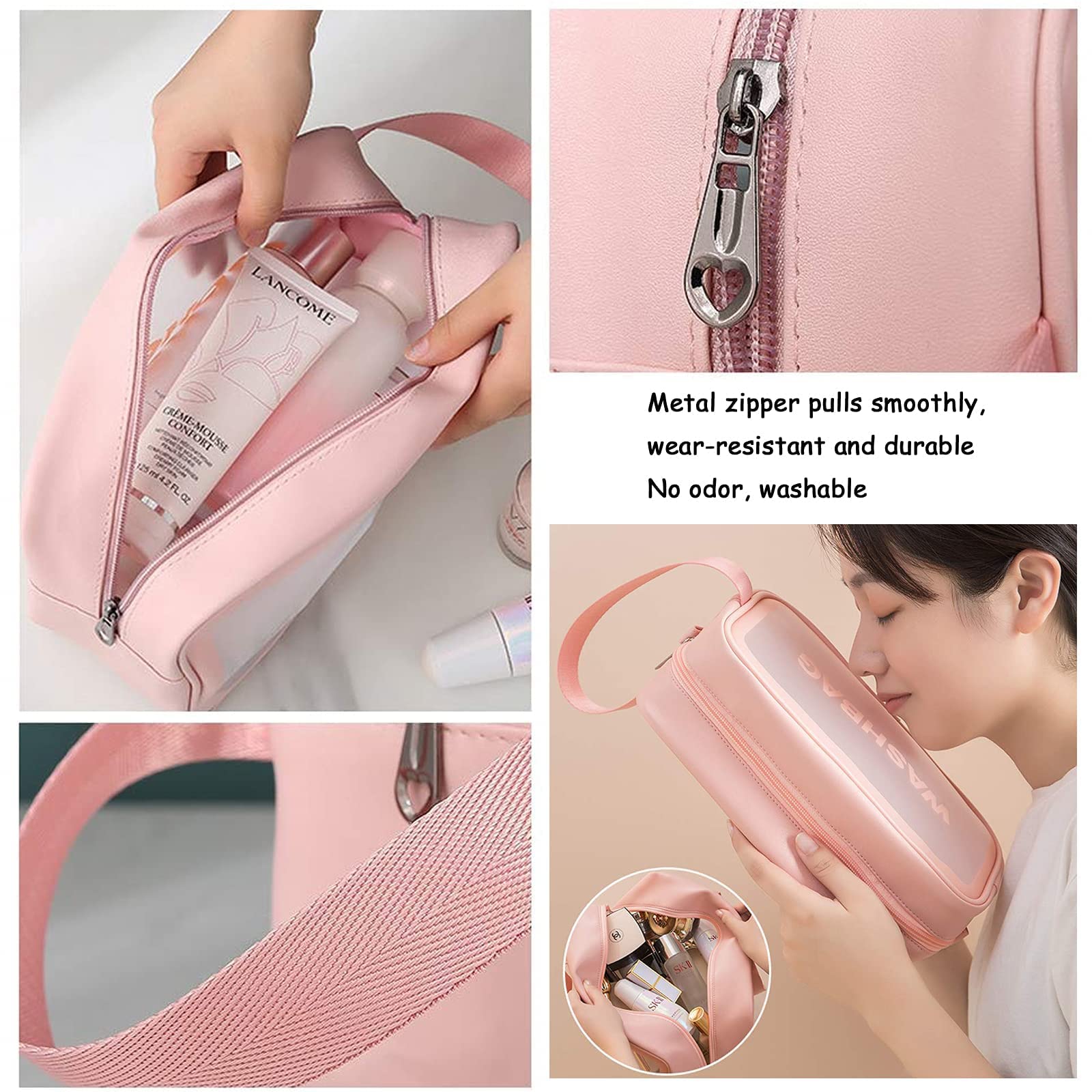 3Pcs Clear Travel Toiletry Bags - Waterproof PVC Cosmetic Organizer for Women & Men (Pink) - Perfect for Airports & Gym