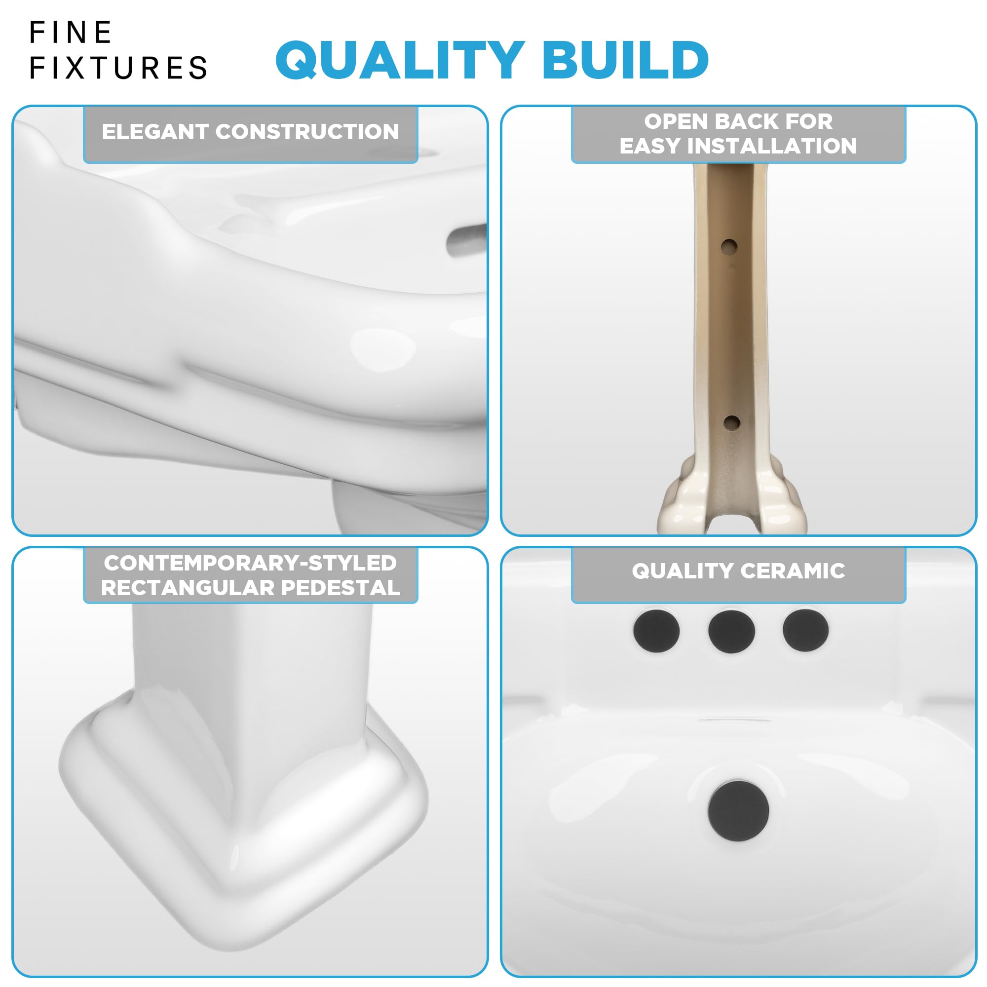 Fine Fixtures Roosevelt 18-Inch Pedestal Bathroom Sink - Durable Vitreous China Ceramic with 4-Inch 3-Hole Faucet - Modern Small Vanity for Powder Rooms, Guest Baths & Space-Saving Designs