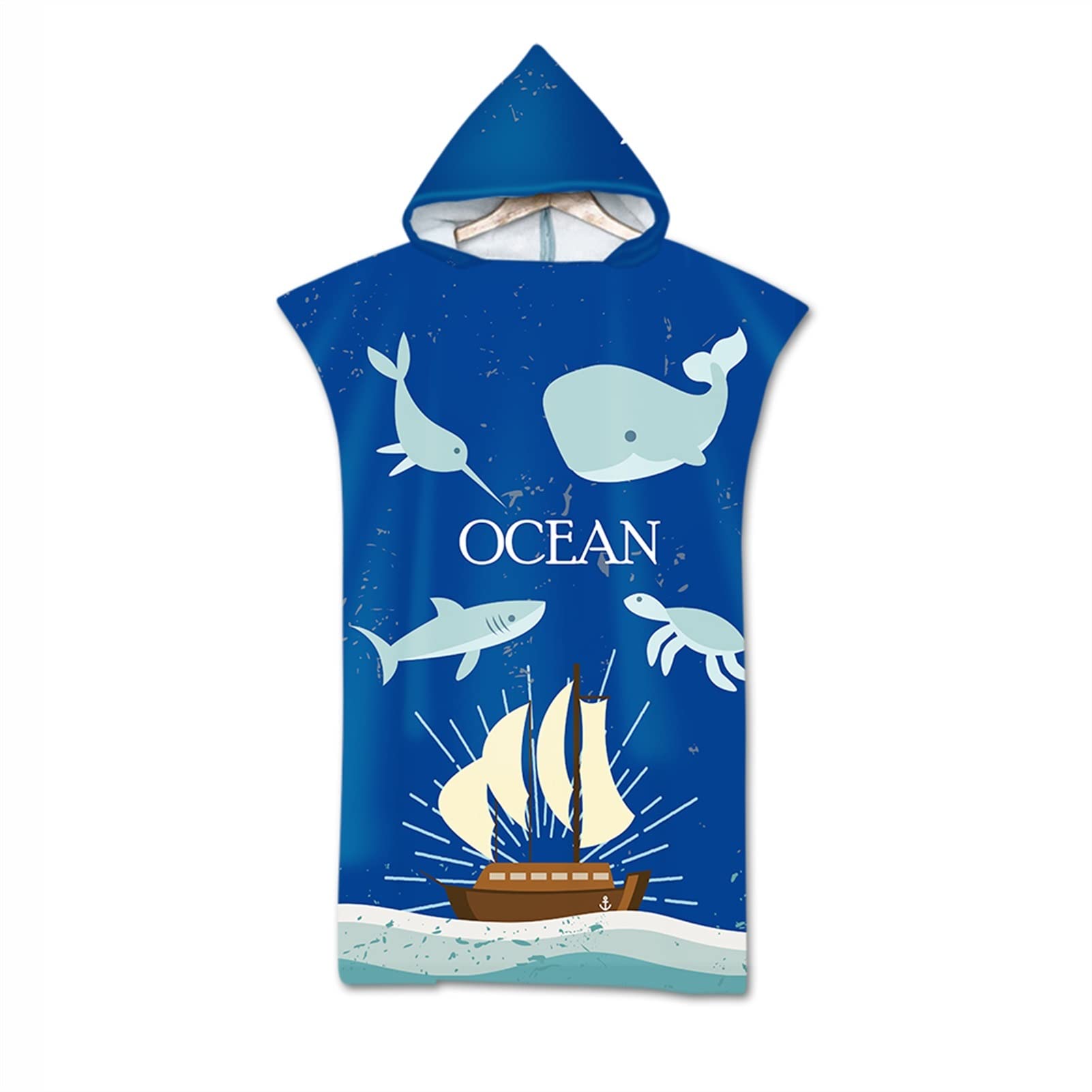 3D Printed Marine Life Hooded Cape - Quick Dry Microfiber Beach Towel & Bathrobe for Adults | Surf Changing Poncho (29x43 Inches) - Perfect for Beach, Pool, Surfing & Spa Days