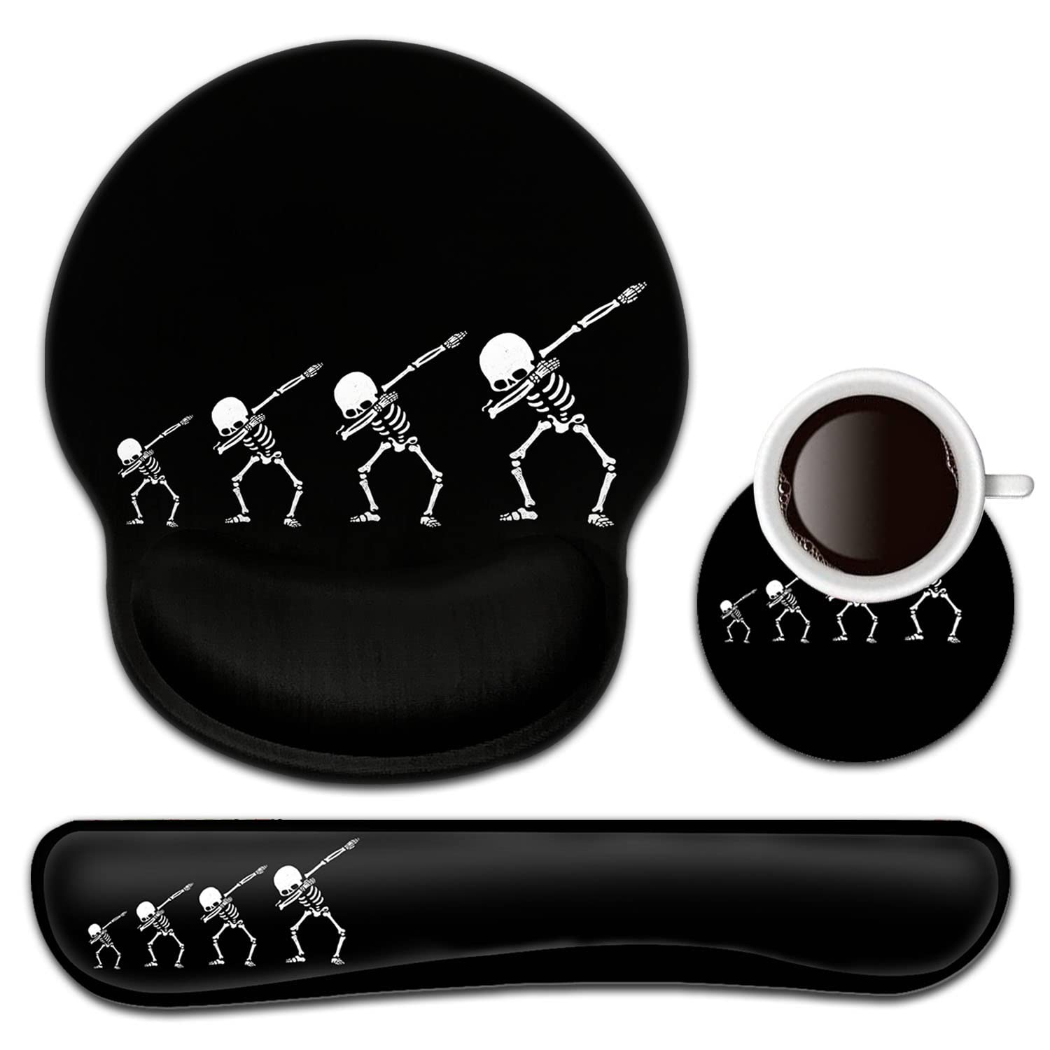Ergonomic Keyboard Wrist Rest & Mouse Pad Set with Memory Foam - Comfortable Gel Support for Pain Relief, Lightweight for Easy Typing (Dancer Skeleton Design) - Perfect for Office, Gaming & Computer Workstations