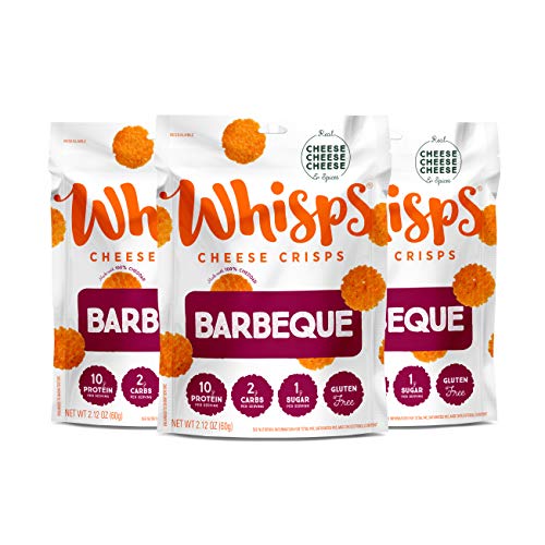 Whisps Cheese Crisps BBQ Flavor - Healthy Keto Snacks, Gluten Free, High Protein, Low Carb (2.12 Oz, 3 Packs) | Perfect for On-the-Go, Office Snacking & Low-Carb Diet Lifestyles
