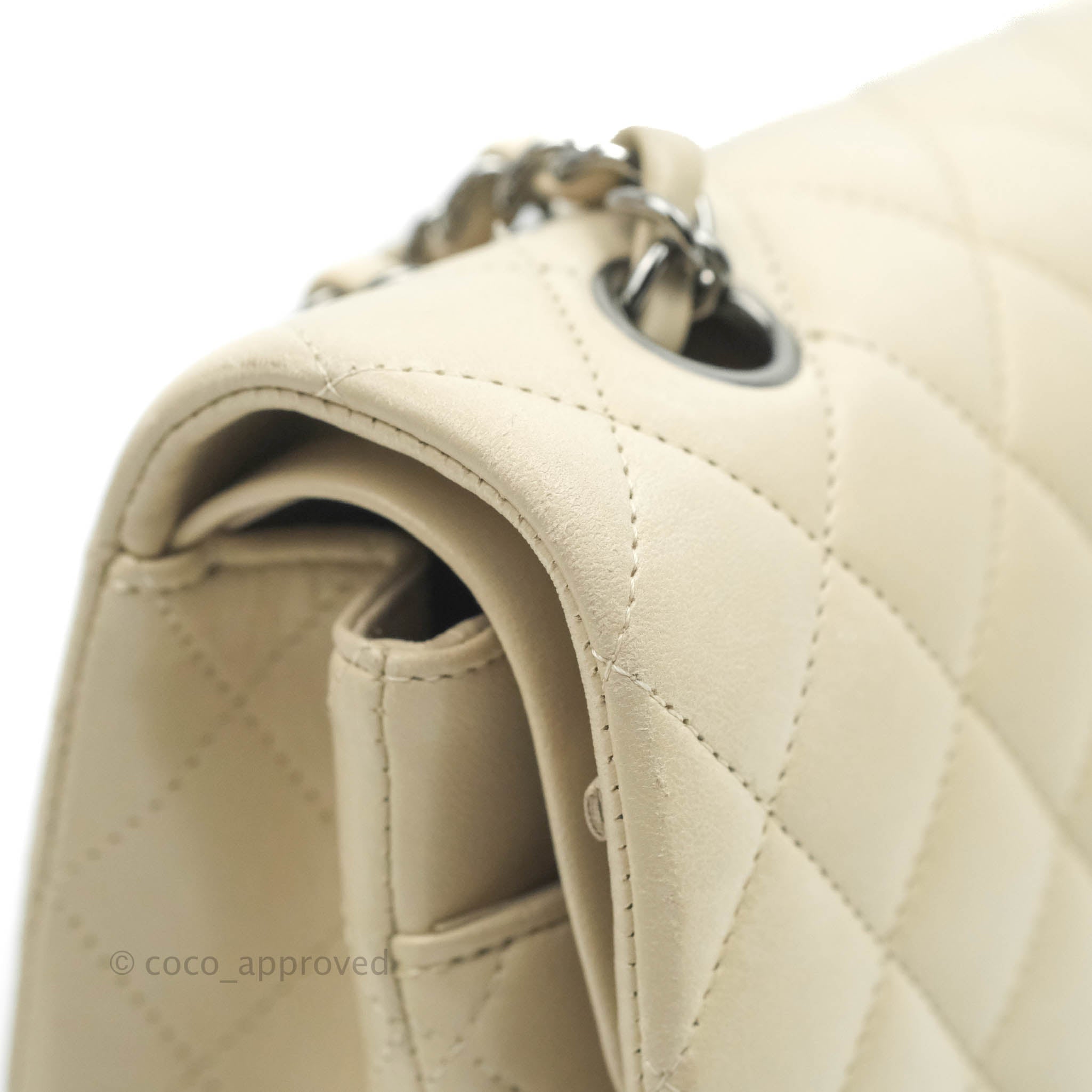 Chanel Classic Medium Double Flap Bag in Light Beige Lambskin with Gun Metal Hardware - Luxury Designer Handbag for Women, Perfect for Date Night & Special Occasions