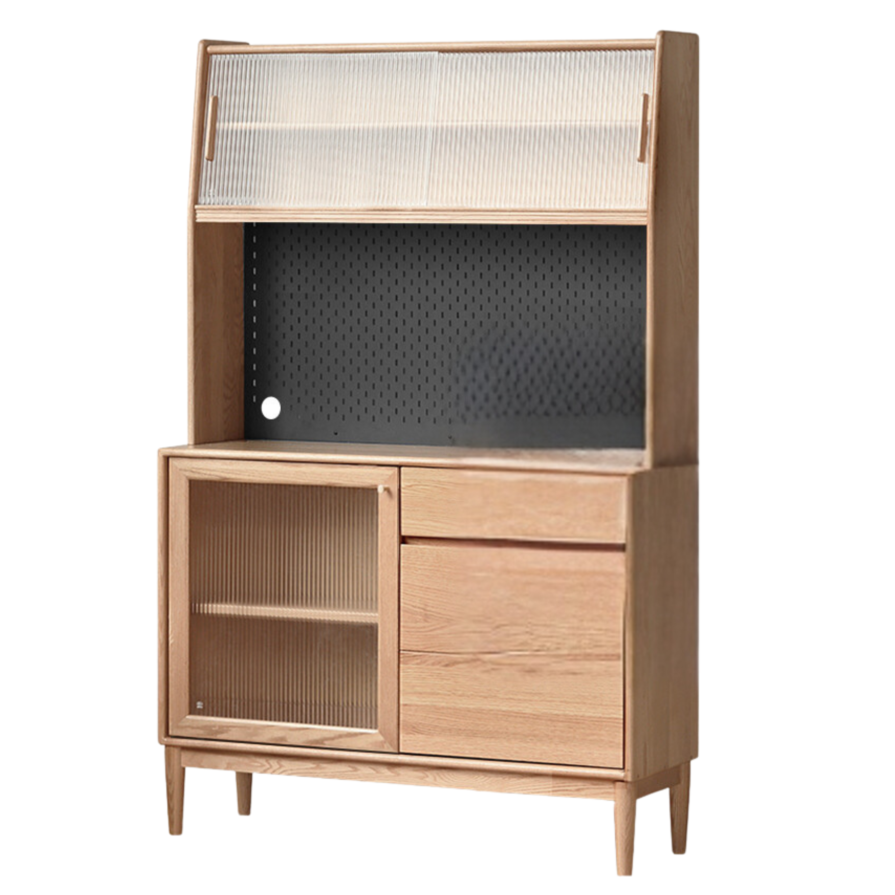 Solid Oak Wood Modern Dining Sideboard - Wall-Mounted Buffet Cabinet for Dining Room Storage & Decor
