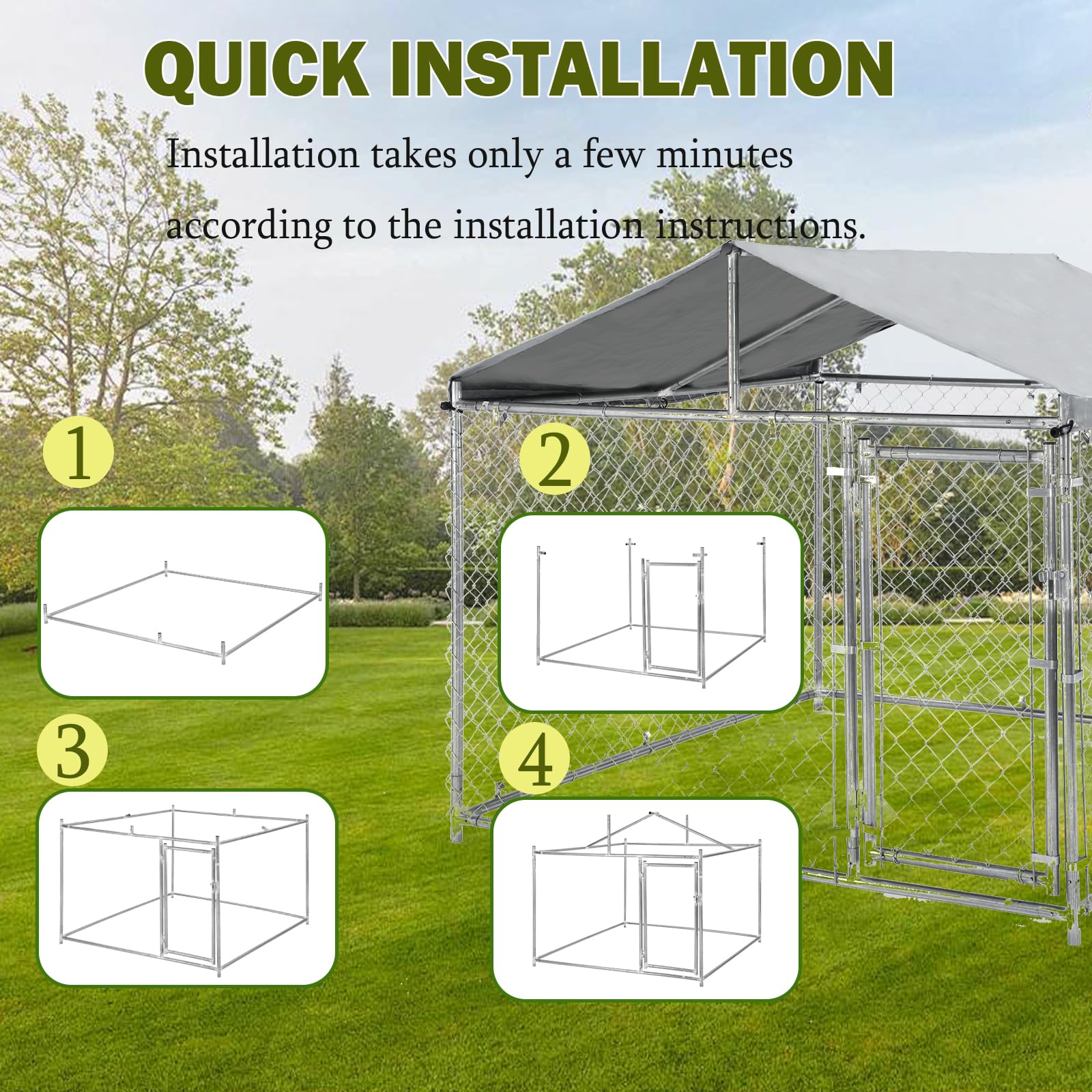 79 Inch Heavy Duty Galvanized Steel Outdoor Dog Kennel for Large Dogs - UV-Resistant Waterproof Cover & Secure Lock - Welded Wire Playpen Fence for Rabbits, Chickens - Perfect for Backyard, Garden, and Pet Safety