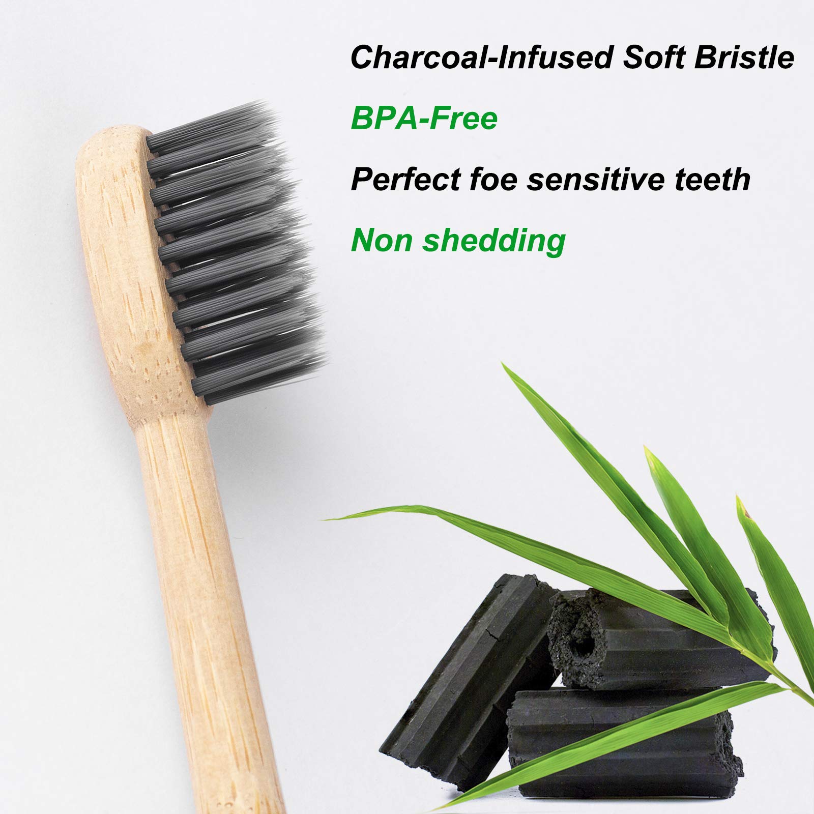 Eco-Friendly Biodegradable Bamboo Toothbrushes with Charcoal Bristles - 6 Pack Soft Bristle, BPA-Free, Compostable & Sustainable for Travel, Home & Zero-Waste Lifestyle | Natural Wooden Toothbrush Set for Adults & Kids