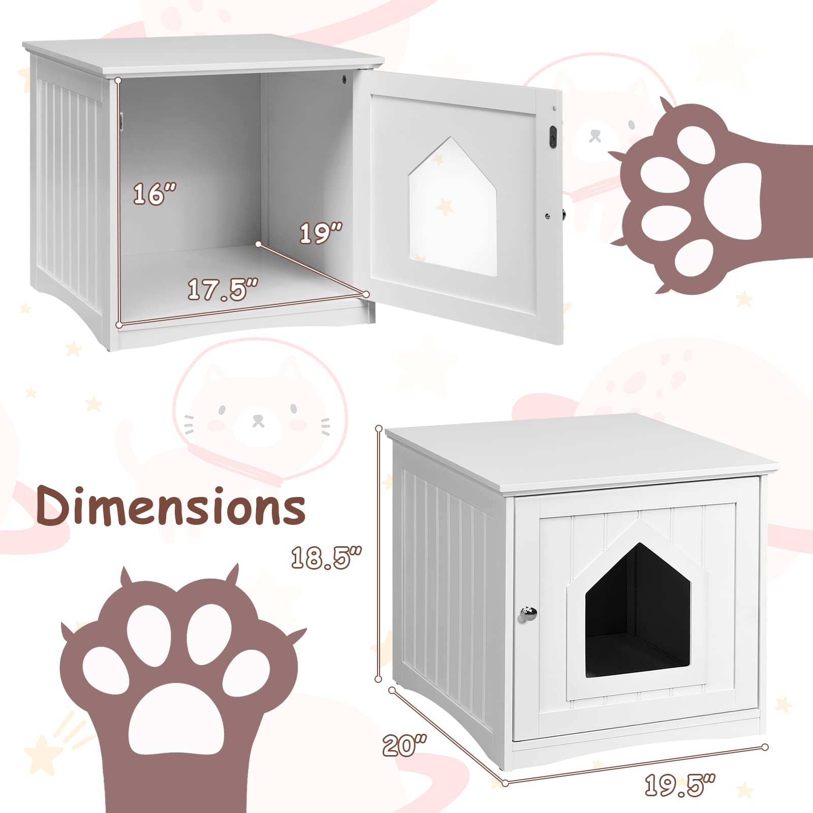 PETSITE Cat Litter Box Enclosure Furniture - Hidden Litter Box Cabinet with Washroom Design, White Decorative Cat House & Nightstand for Indoor Pets | Perfect for Small Spaces, Apartments & Home Decor