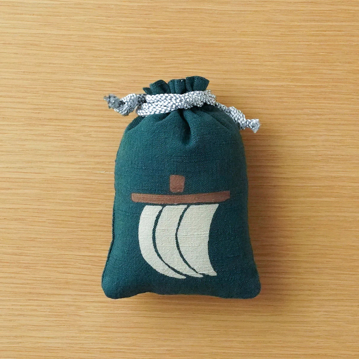 Katazome Small Talisman Bag - Sailing Ship Design Japanese Traditional Craft Drawstring Pouch for Good Luck, Travel & Home Decor
