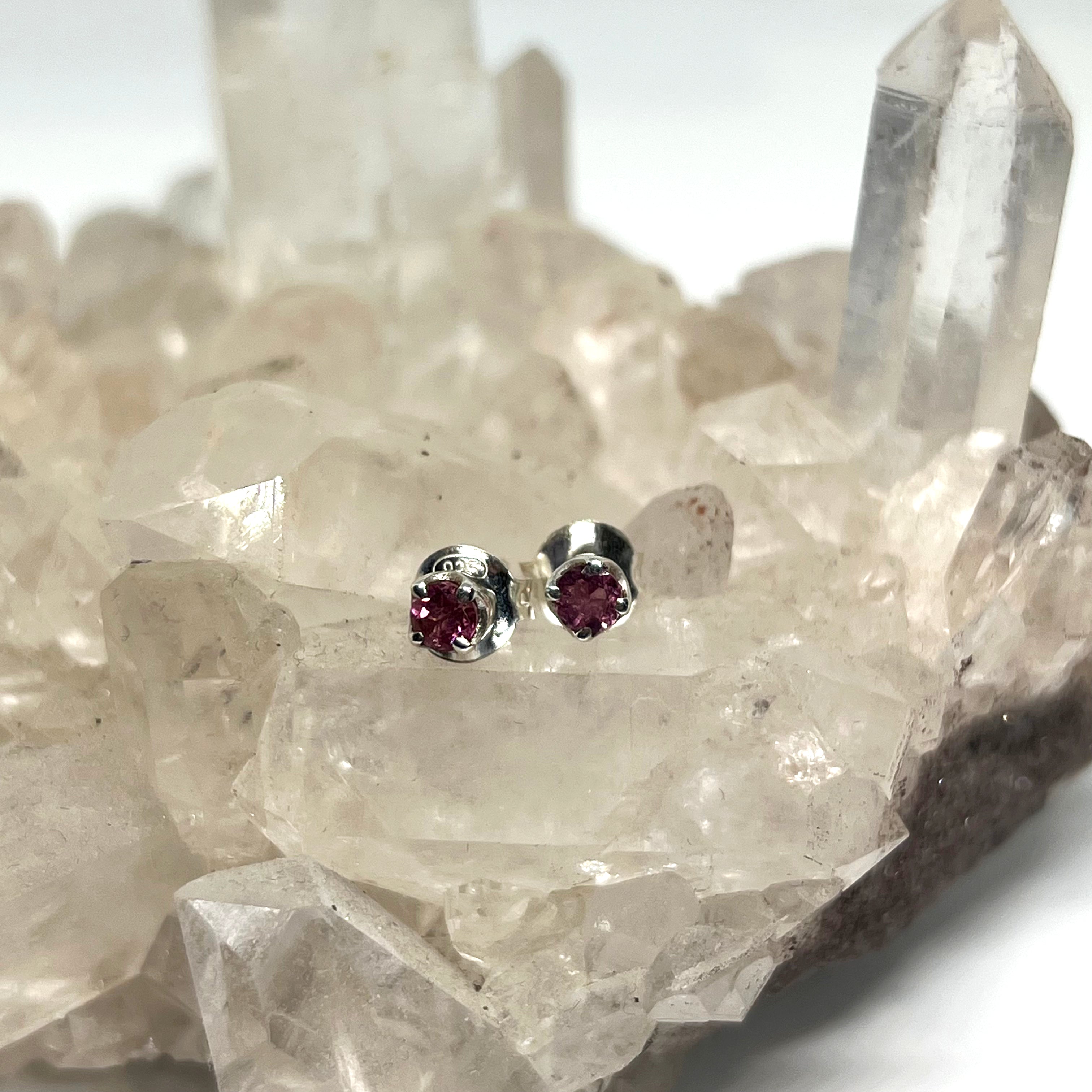 Pink Tourmaline Round Faceted Gemstone Stud Earrings 4-Prong Set - Elegant Jewelry for Women, Perfect for Weddings, Parties & Daily Wear (PSE007)