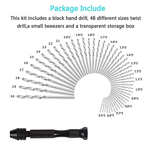49-Piece Multipurpose Rotary Drill Bit Set - Precision Pin Vise with Mini Twist Drill Bits for Model Building, DIY Crafts, Jewelry Making (Silver) - Perfect for Hobbyists, Woodworking & Home Repairs
