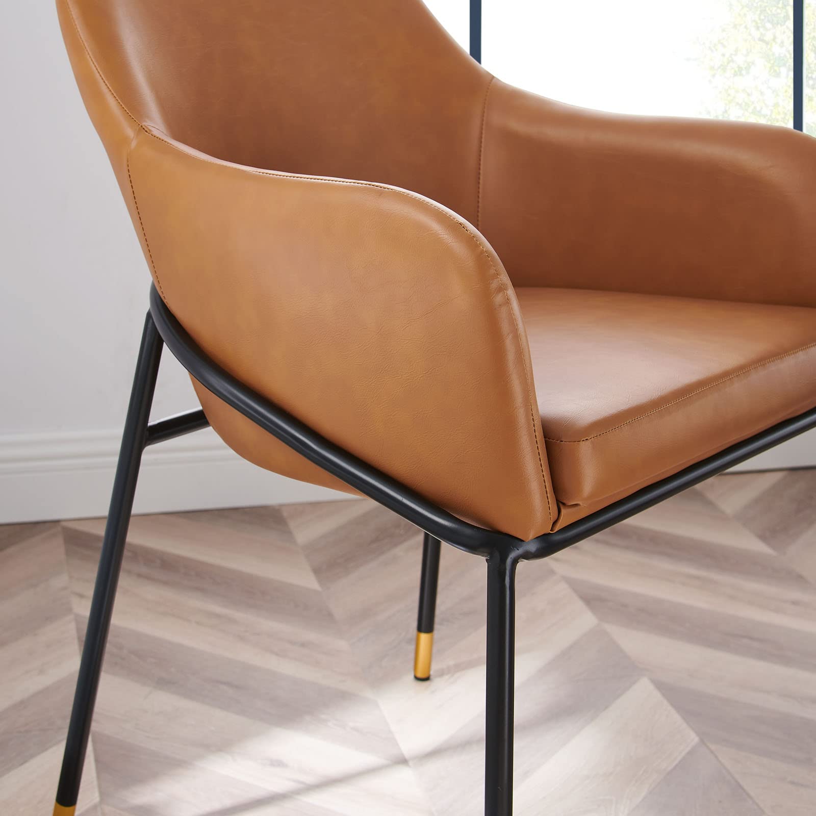 Modway Jovi Vegan Leather Dining Chair - Black & Tan | Modern Kitchen & Dining Room Furniture for Home & Office Use