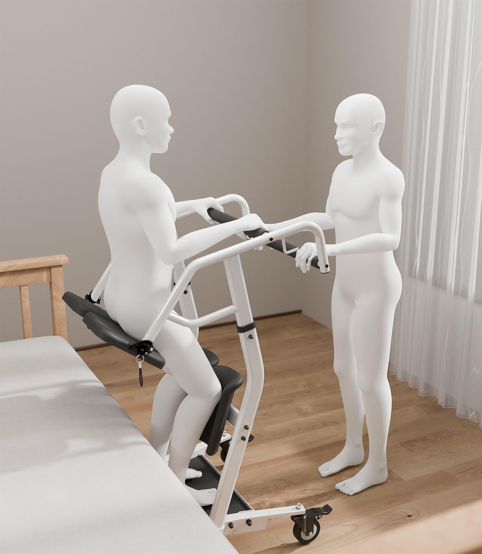 Electric Sit to Stand Lift for Elderly - Adjustable Patient Transport Unit with Wheels - Stand Assist Lift for Home Care, Muscle Building & Fall Prevention - Safe Standing Transfer Device for Bed, Chair & Toilet Use - AY03