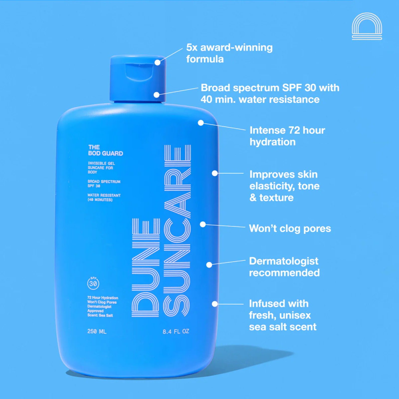 Dune Suncare The Bod Guard 8.4 FL OZ SPF 30 Sunscreen Lotion - Award Winning Sea Salt Scented Body Moisturizer for Beach, Pool & Outdoor Activities
