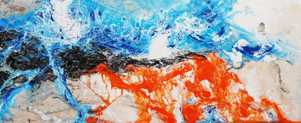 Blue and Orange Abstract Painting - 240cm x 100cm Large Modern Canvas Art for Living Room, Bedroom, or Office Wall Decor