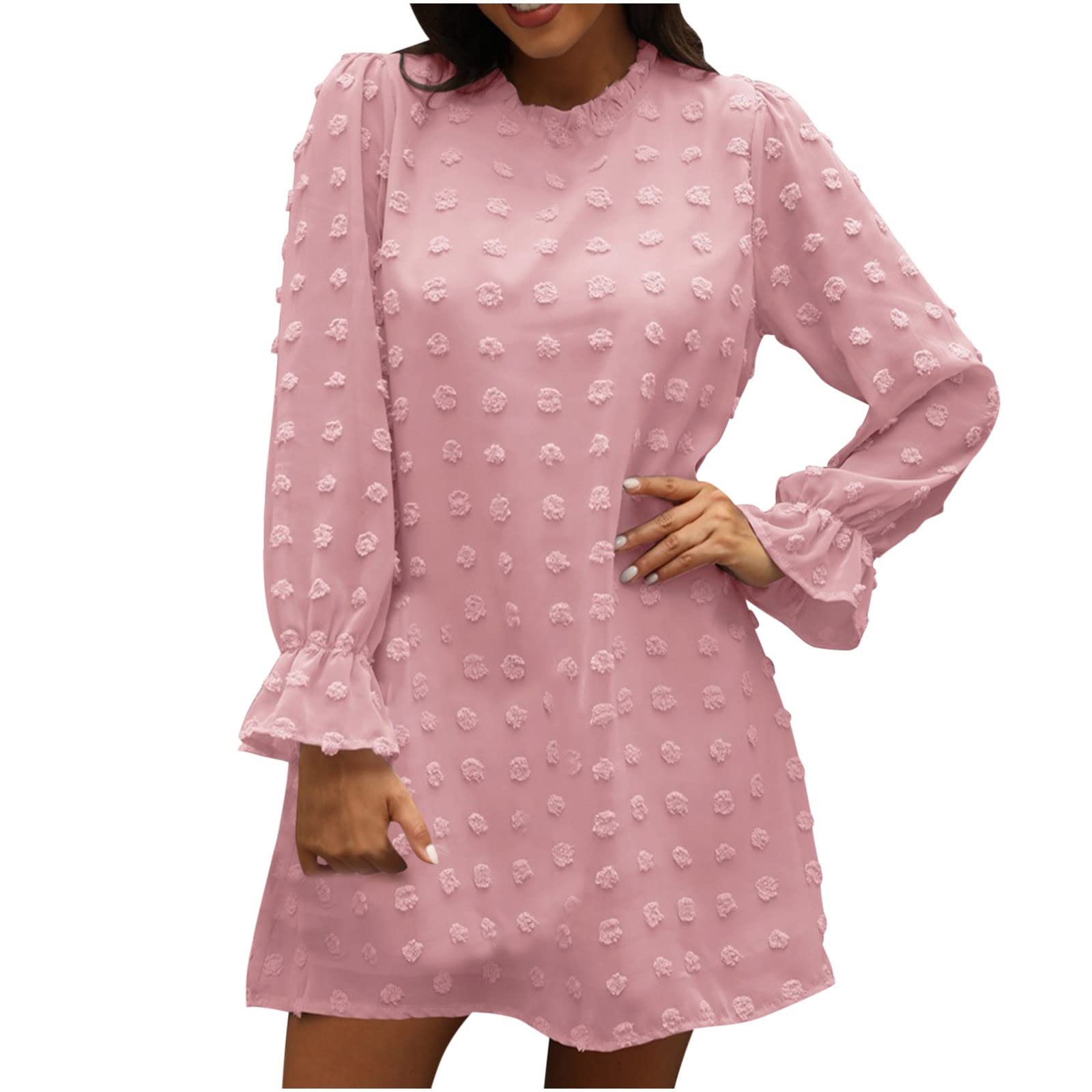 Stylish Solid Color Princess Midi Dress for Women - Elegant Long Sleeve Flattering A-Line Dress for Spring & Autumn | Plus Size Casual & Formal Occasions