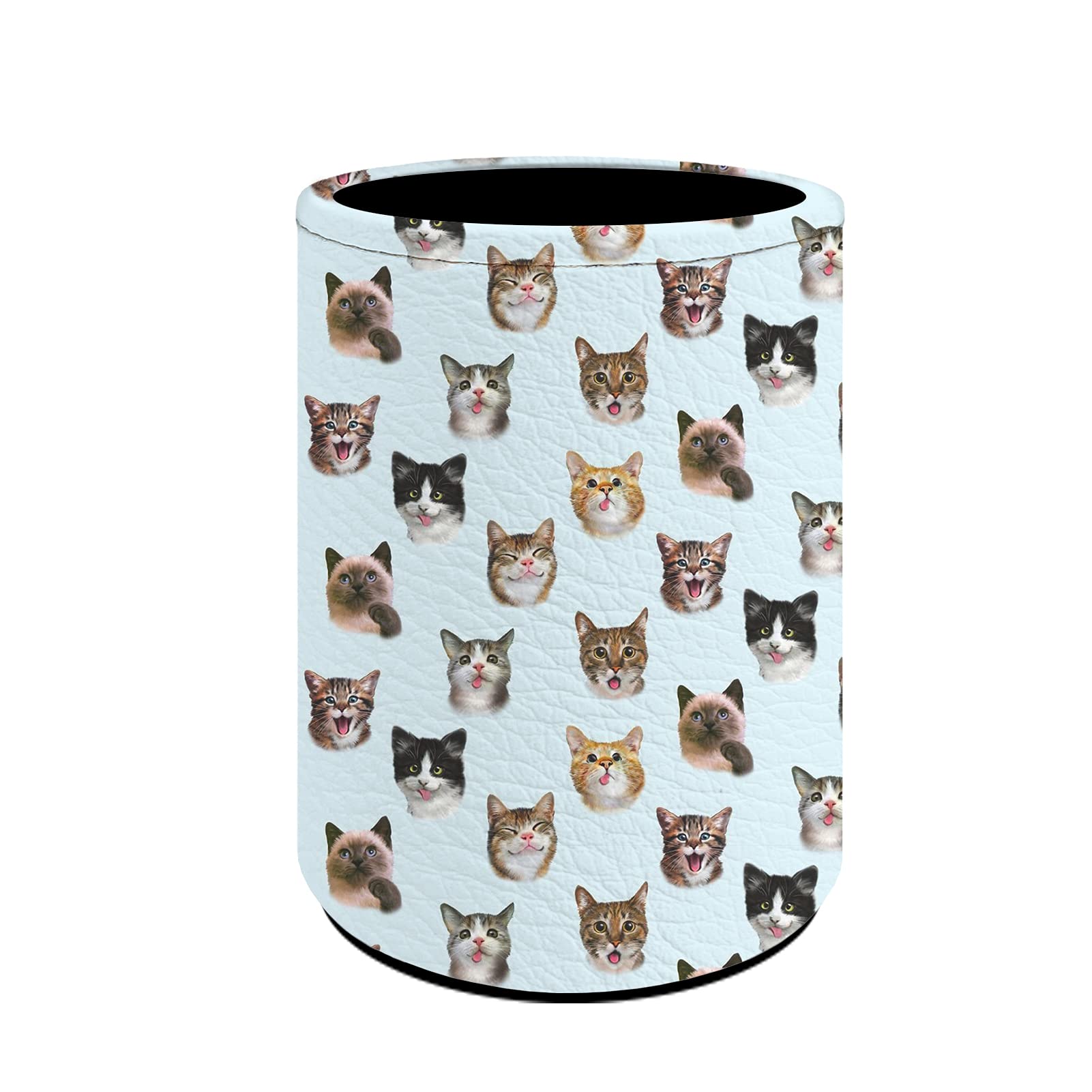 Cute Kawaii Animal Cat Pencil Holder - PU Leather Pen Cup & Makeup Brush Organizer - Desk Accessories for Women & Girls - Perfect for Office, School, and Home Decor