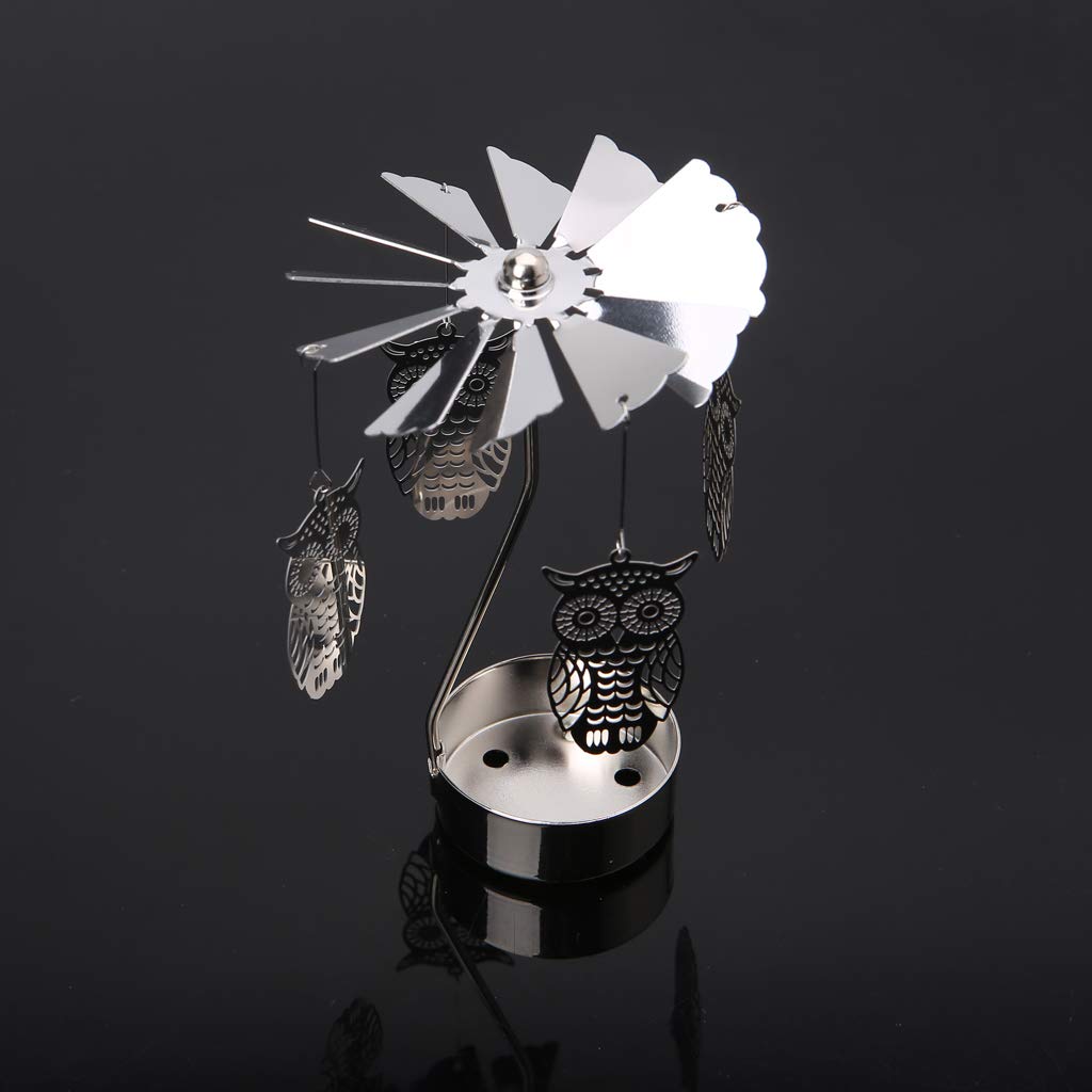 FEIlei Rotating Spinning Owl Tealight Candle Holder - Elegant Metal Carousel Tealight Holder for Home Decor, Wedding Centerpiece & Romantic Gift - Perfect for Dinner Parties, Spa Nights & Cozy Evenings