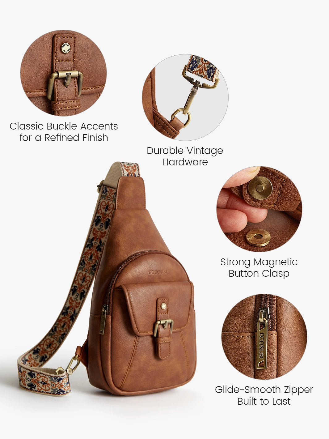 Vintage Leather Sling Bag with Adjustable Guitar Strap - Perfect for Music Lovers, Travel & Everyday Use