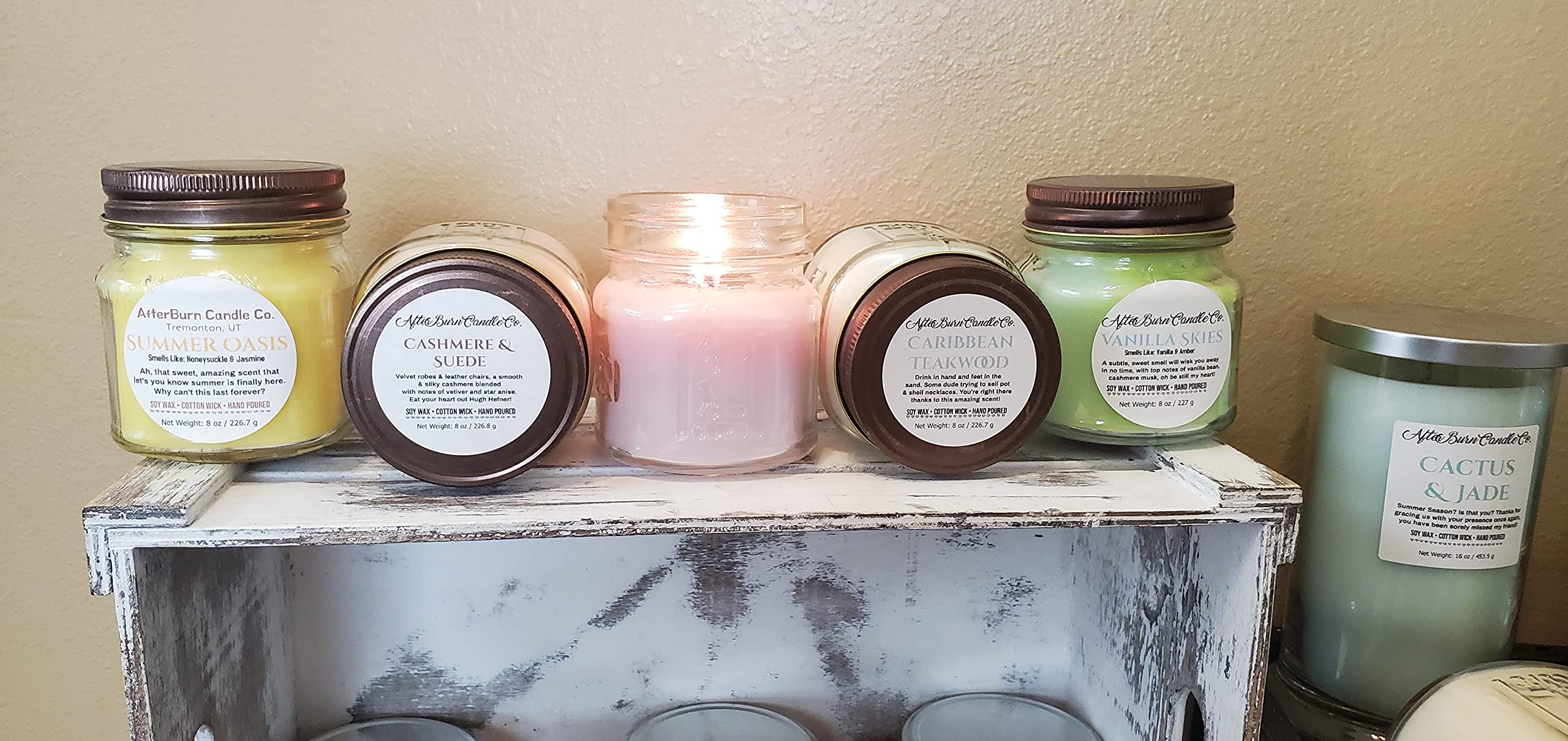 8 oz Mason Jar Candles - Mango Coconut, Lemon Cake, Grapefruit Eucalyptus & Peach Scented Soy Wax Candles for Home, Office, Spa Relaxation & Gift Giving