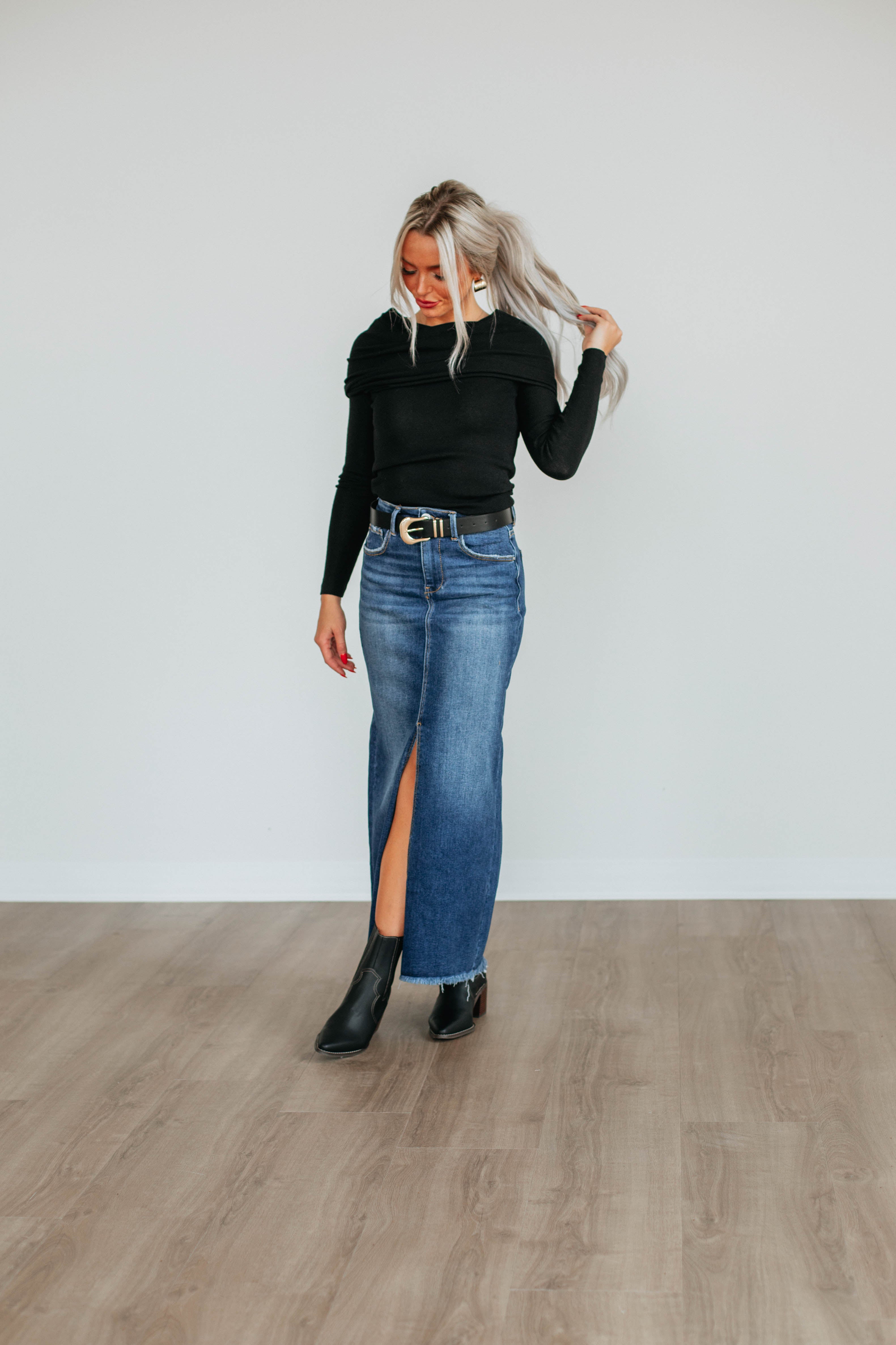 Candyn Risen Denim Skirt for Women - Dark Wash High Waist Stretch Denim A-Line Skirt | Casual & Party Wear | Perfect for Date Night, Office & Weekend Outfits