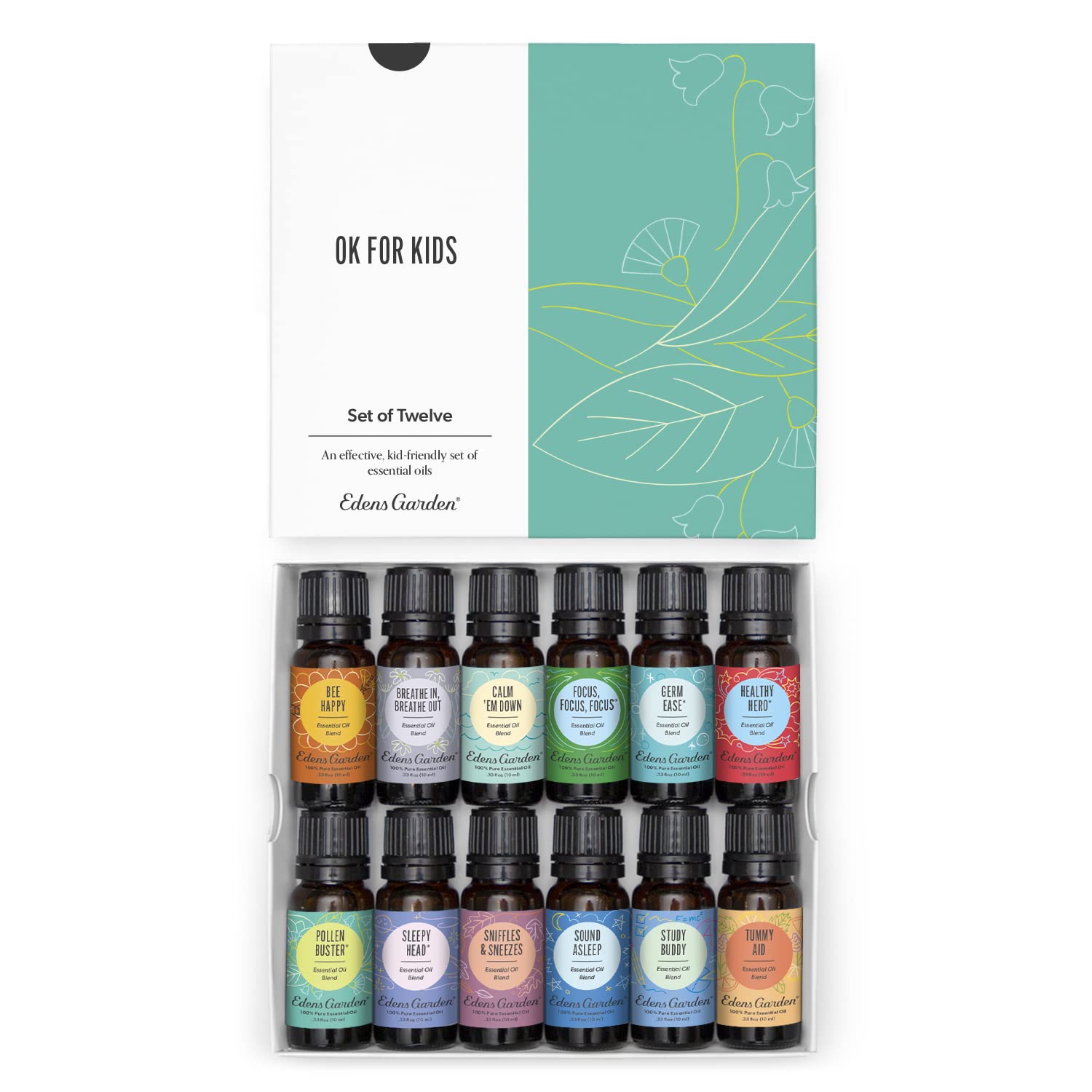 Edens Garden 100% Pure Therapeutic Grade Essential Oils for Kids - 12 Pack (10ml Each) | Natural Aromatherapy Scents for Diffusers, DIY Slime, Home Relaxation & Stress Relief | Undiluted, Gentle & Fragrance-Free | Perfect for Bedtime, Bath Time & Classroom Use