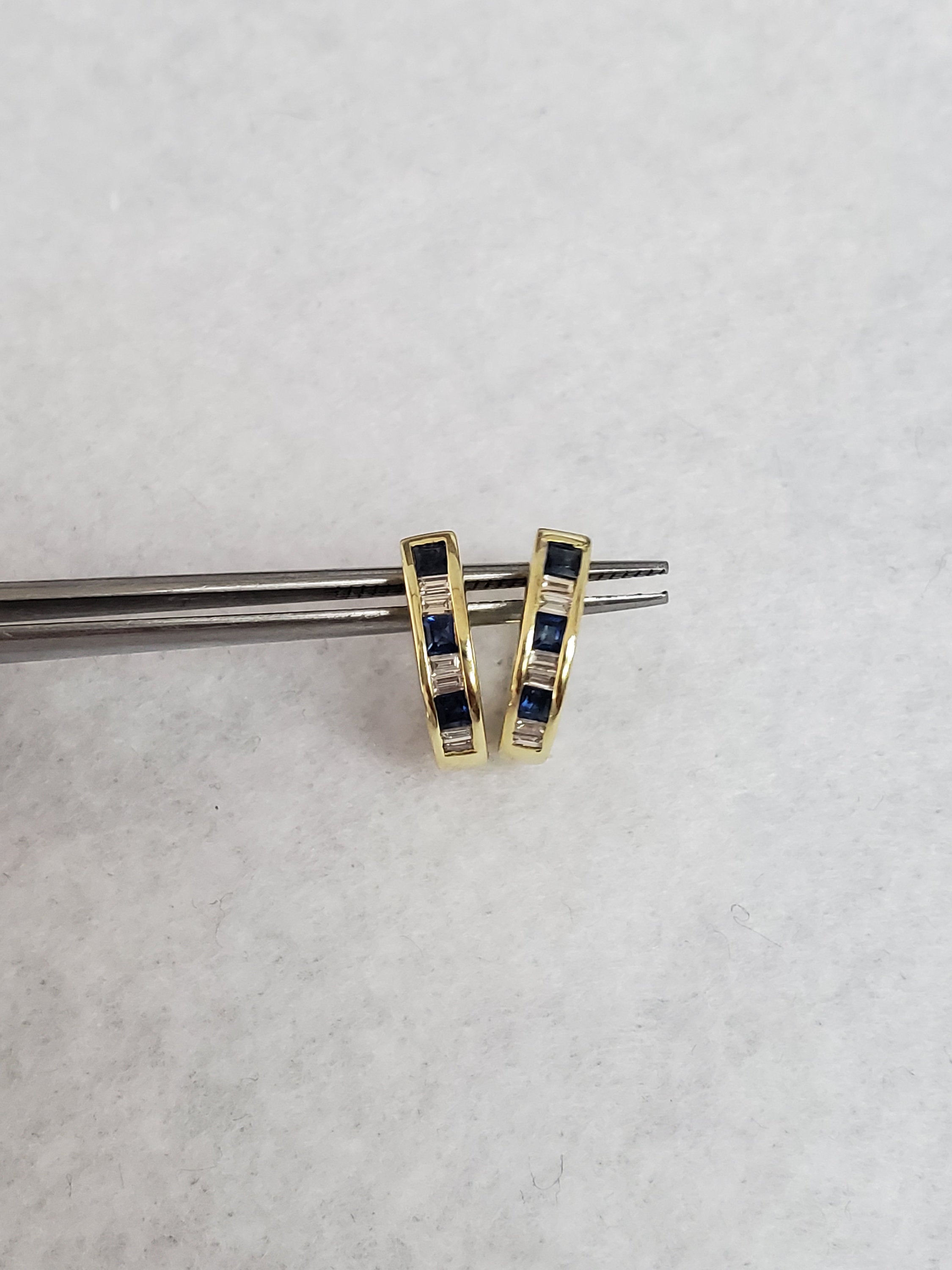 14K Yellow Gold Sapphire & Diamond Baguette Earrings .80cttw - Elegant Dangle Earrings for Women, Perfect for Weddings, Parties & Special Occasions
