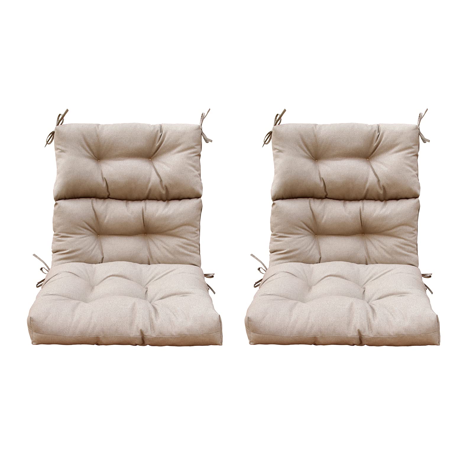 BOSSIMA Outdoor Patio High Back Lawn Chair Cushions - Tufted Square Corner Cushion Set of 2, Taupe - Perfect for Garden, Poolside, and Backyard Relaxation