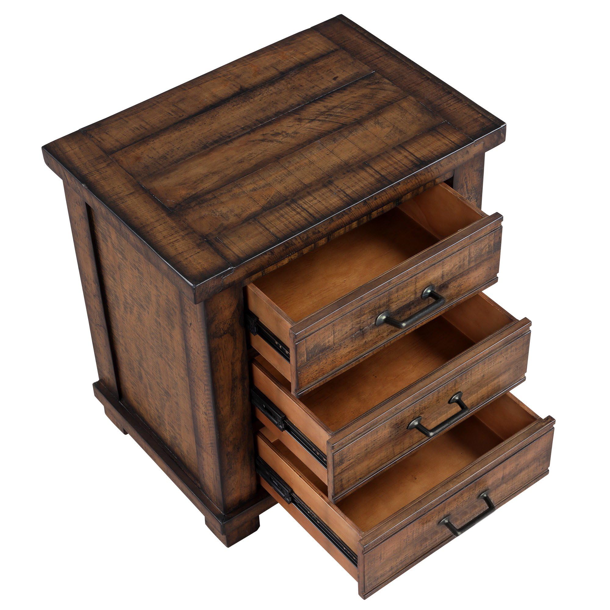 Rustic Reclaimed Pine Wood Nightstand with 3 Storage Drawers - Full Extension Drawer Slides & Antiqued Zinc Pulls - Bedside Table for Bedroom, Living Room, Guest Room - Perfect for Small Spaces & Home Decor
