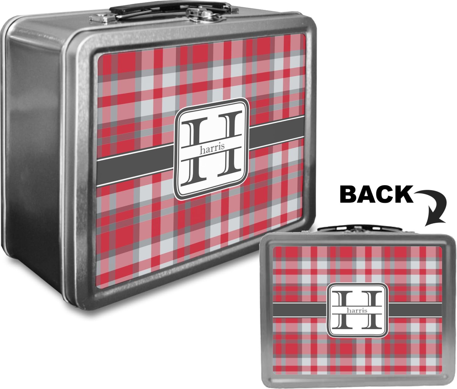 Personalized Red & Gray Plaid Insulated Lunch Box for Work, School & Picnics - Leakproof & Durable Food Container