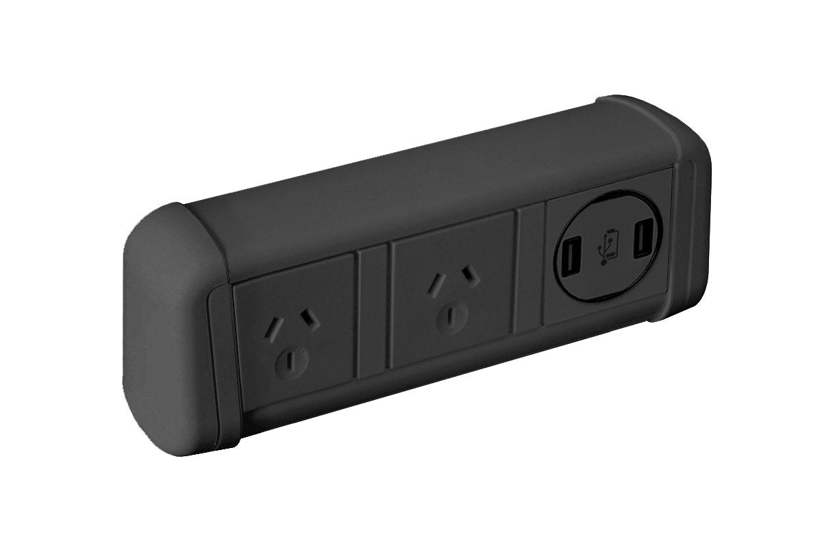 DPG Contour Black Over Desk Power Grommet - Sleek and Durable Power Outlet for Home & Office Workspaces | Perfect for Desks, Workstations, and Home Offices