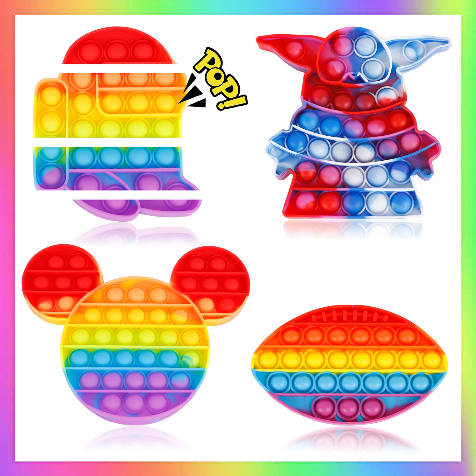 4 Pack Rainbow Pop Fidget Sensory Toys for Anxiety Relief - Stress Relieving Bubble Popper Game for Kids, Teens & Adults with ADHD/Autism - Perfect for Classroom, Office & Travel Stress Relief