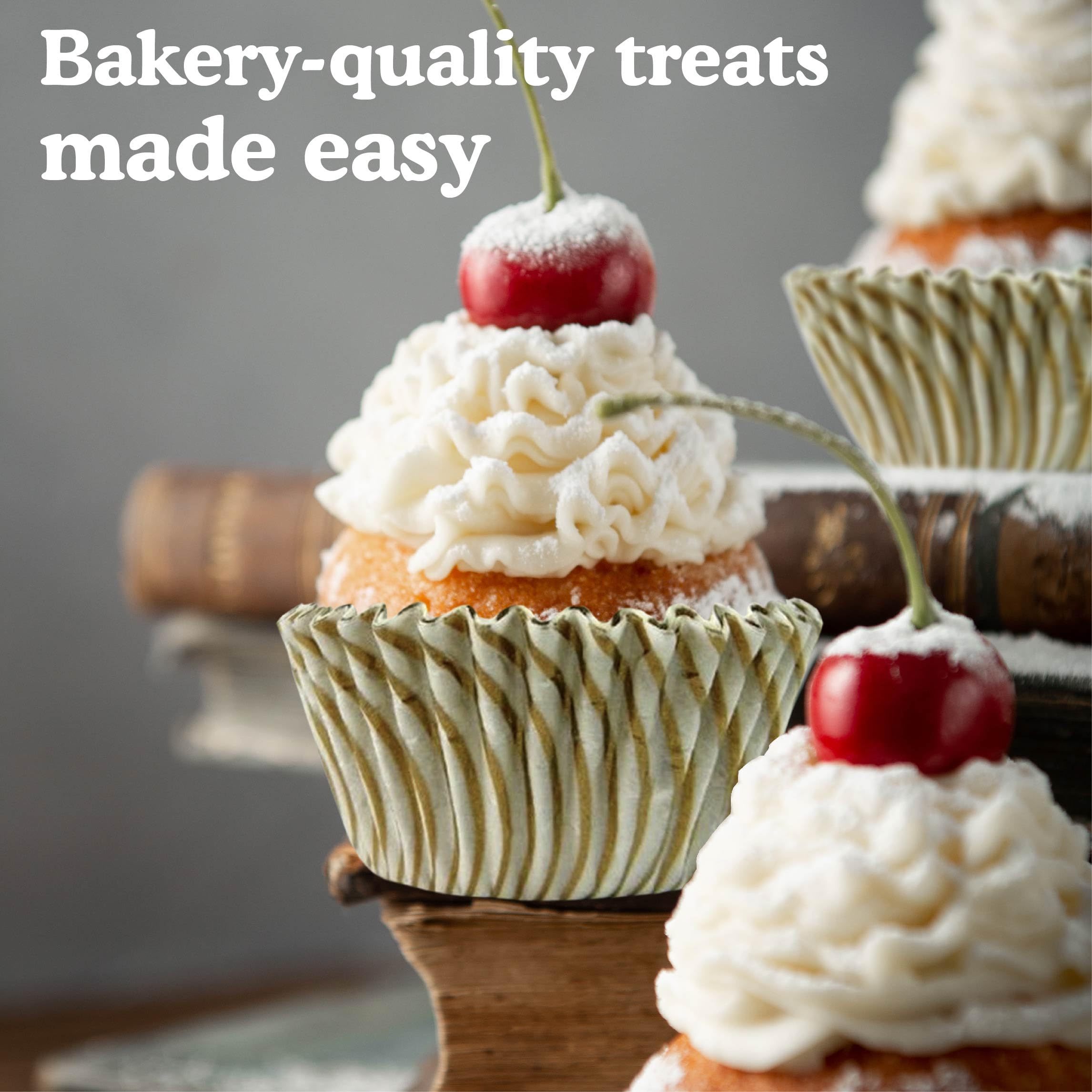 Regency Wraps Greaseproof Baking Cups - Gold Pisa Stripe - 40 Count Mini Muffin Liners for Cupcakes, Desserts & Party Treats - Non-Stick & Eco-Friendly