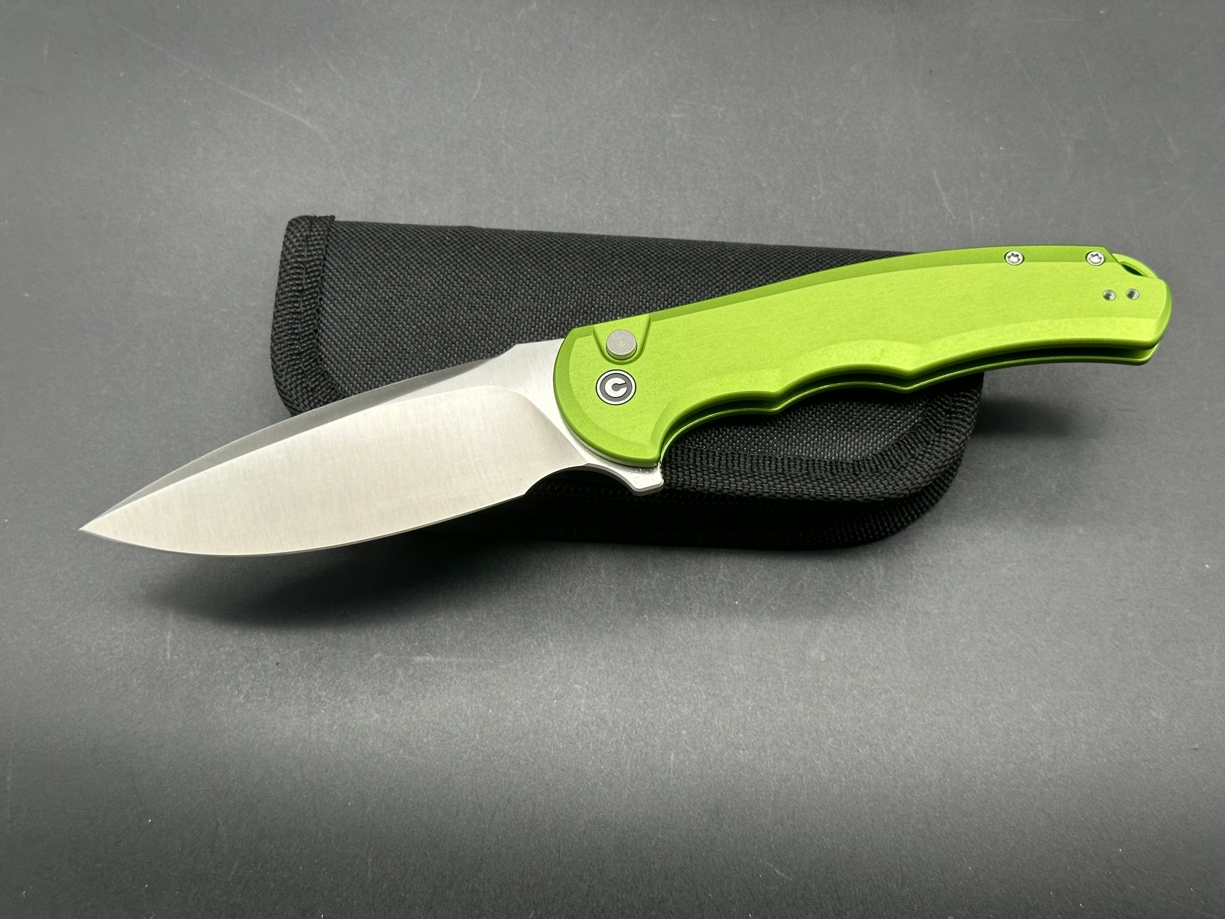 CIVIVI Button Lock Praxis Folding Knife - Lime Green Aluminum Handle, Nitro-V Drop Point Blade for EDC, Outdoor & Tactical Use