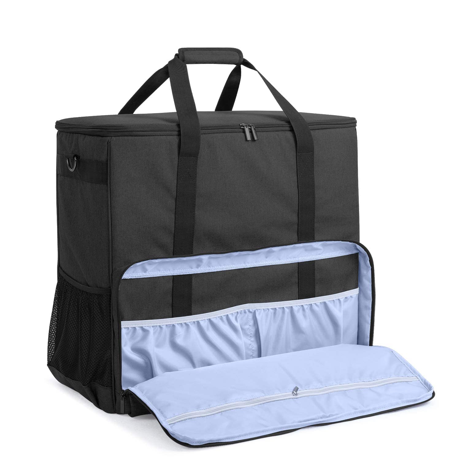 CURMIO Rolling Desktop Computer Travel Bag with Wheels - Double Layer PC Tower Carrying Case with Detachable Dolly for PC Chassis, Keyboard & Mouse - Patented Design for Office, Gaming & Business Travel